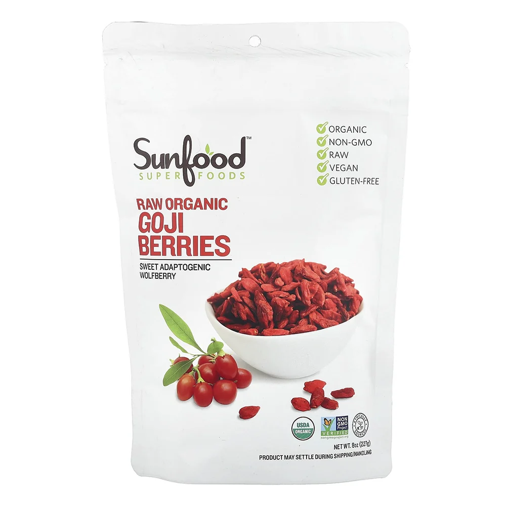 Certified Sunfood Superfoods Raw Organic Goji Berries Antioxidant Rich Snack for Energy and Immunity 8Oz 227g Comfortable