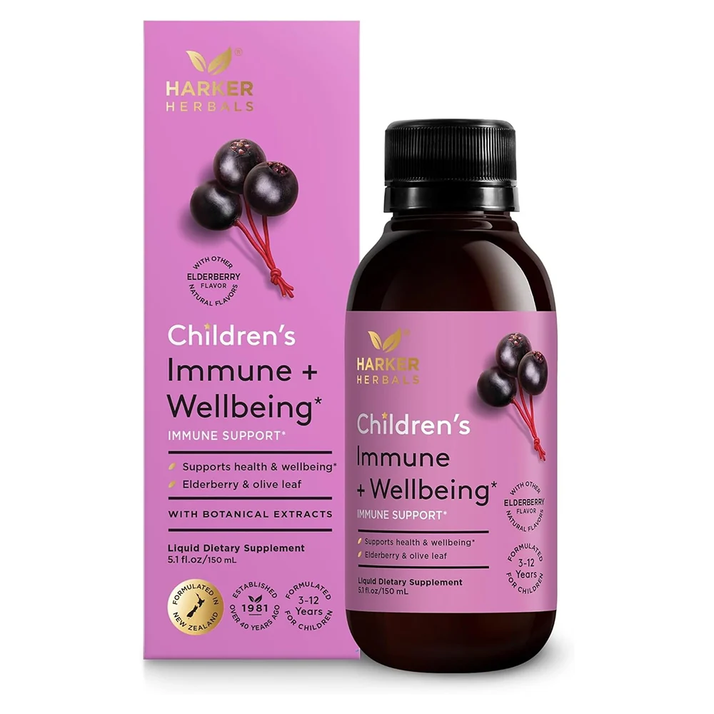 Optimized Harker Herbals Childrens Immune Plus Wellbeing Liquid Dietary Supplement 5.1Oz 150ml Original