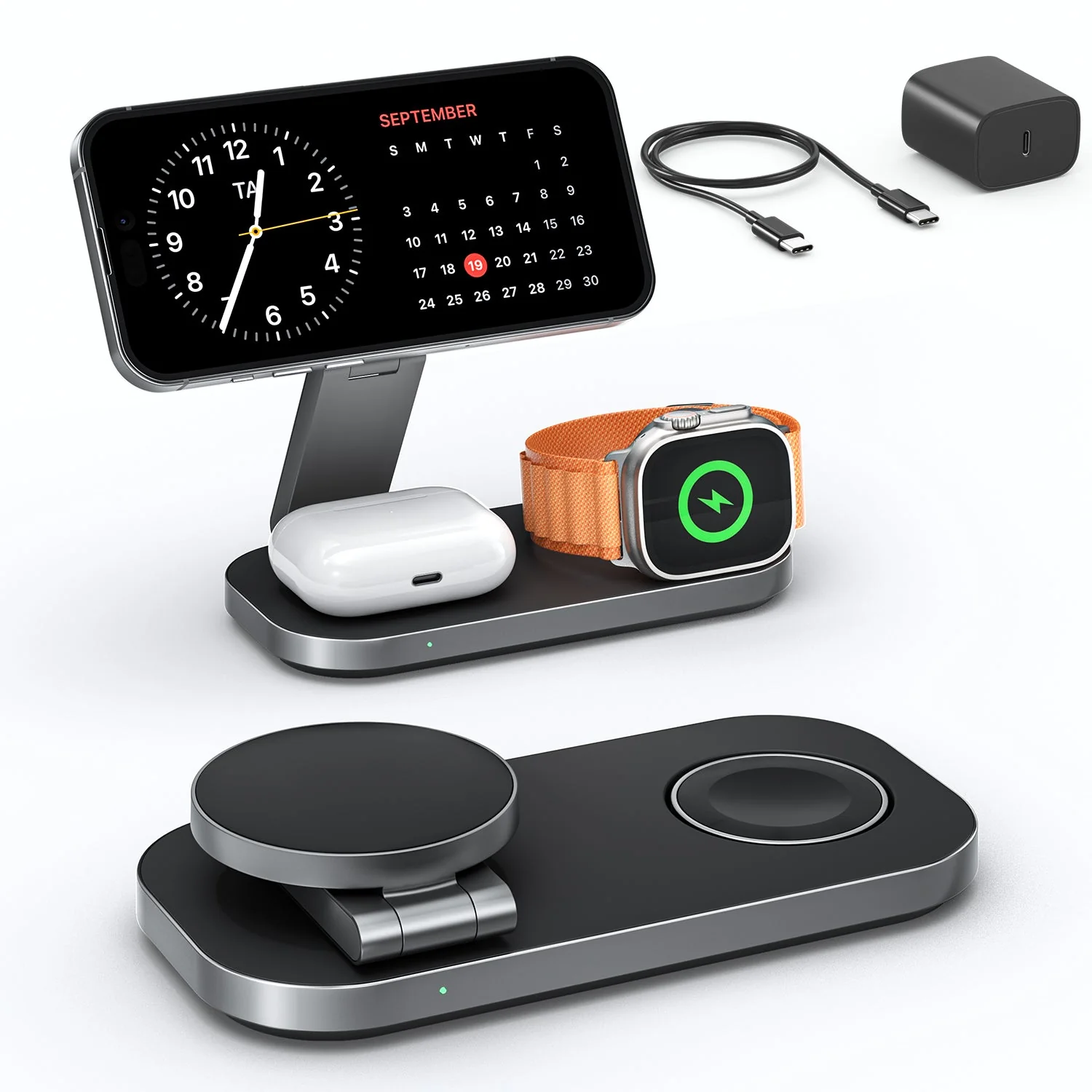 Effective Waloo Premium Desktop 3-in-1 Wireless Charging Station for iPhone Apple Watch AirPods Soft
