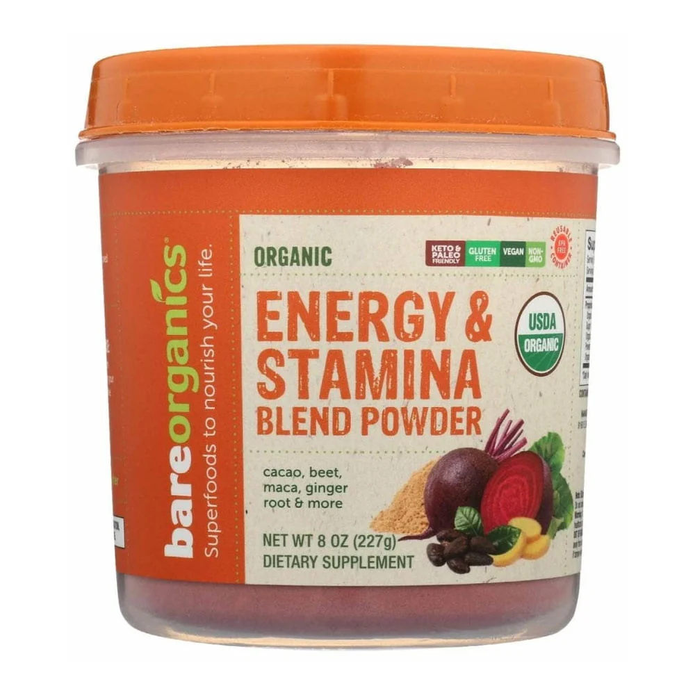 Consistent Bare Organics Energy And Stamina Blend Powder 8 Oz Refined