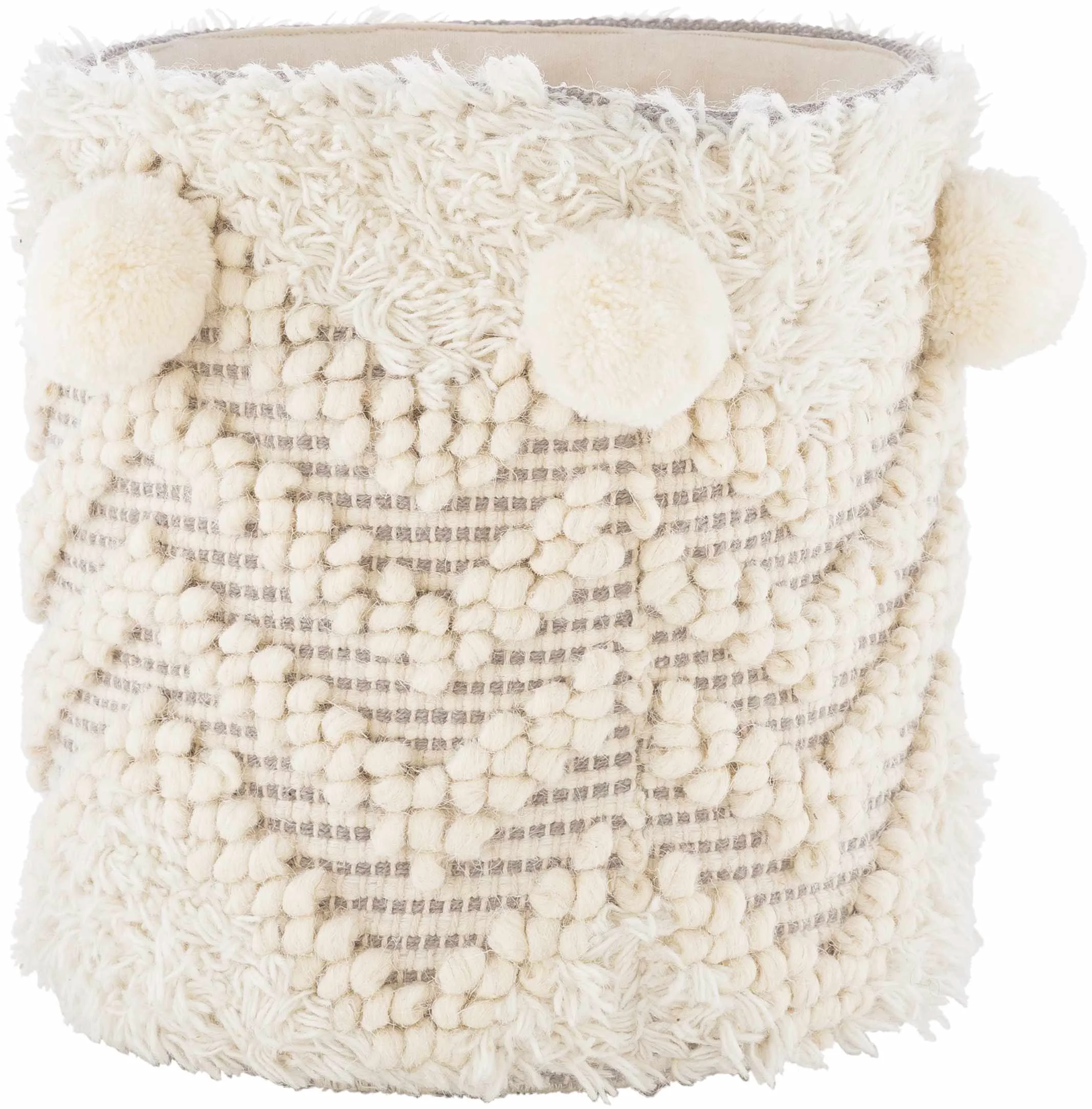 Casual Bordon Ivory Textured Pom-Pom Stool - Original Design
