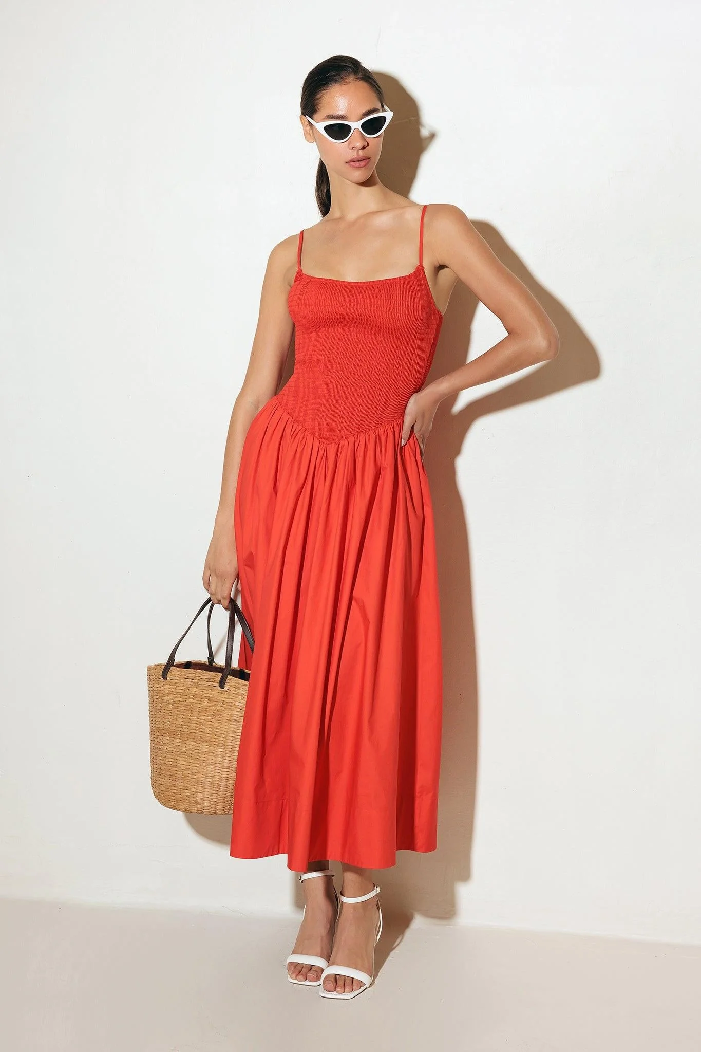 Traditional Move With Intention Red Woven Midi Dress Eco-Friendly