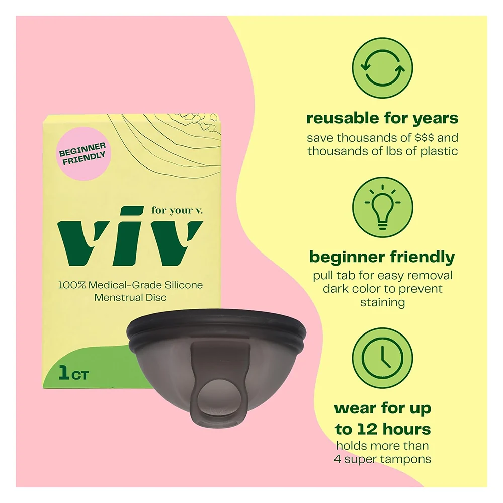Soft Viv for Your V Large Menstrual Disc for Comfortable Reusable Period Protection 1Ea Green