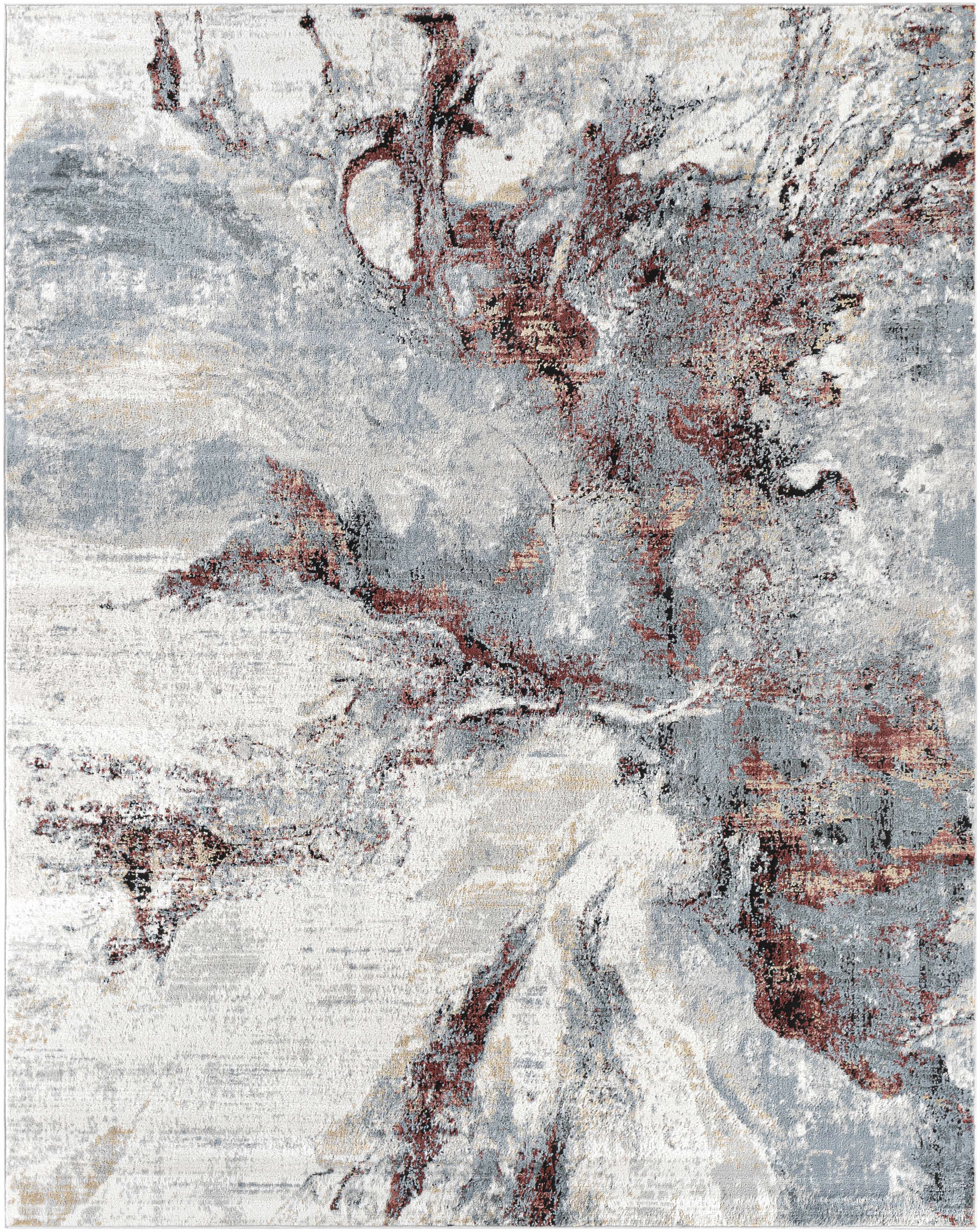 Modern Kirkland Silver-Red Marble Rug Advanced