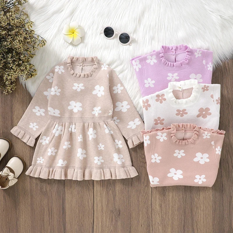 Unique Baby Toddler Girl Long Sleeve Flower Floral Print Ruffle Sweater A-Line DressSPECIFICATIONS Environmentally Friendly