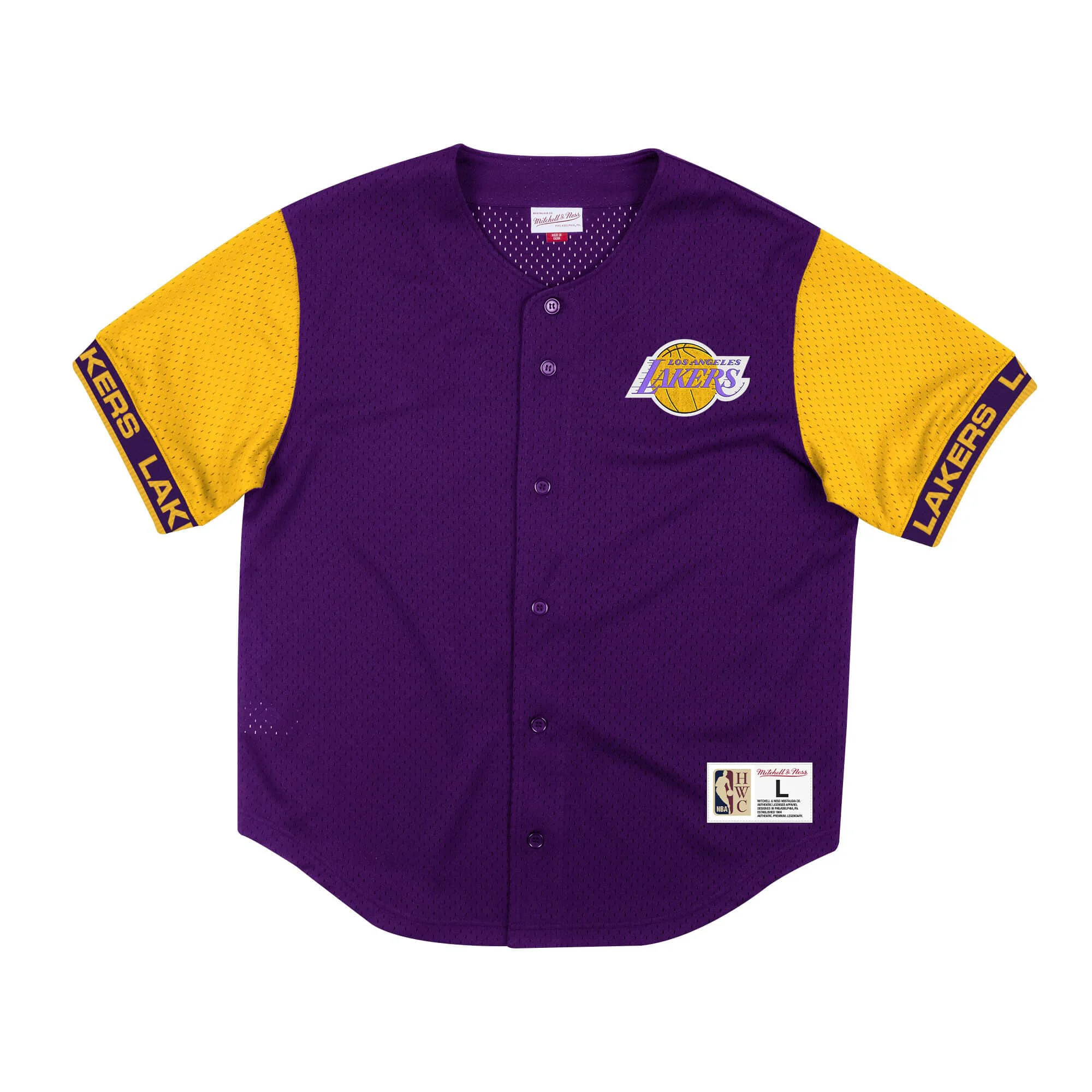 Trendy Mitchell Ness Men's NBA Pure Shooter Mesh Button Front Los Angeles Lakers Detailed