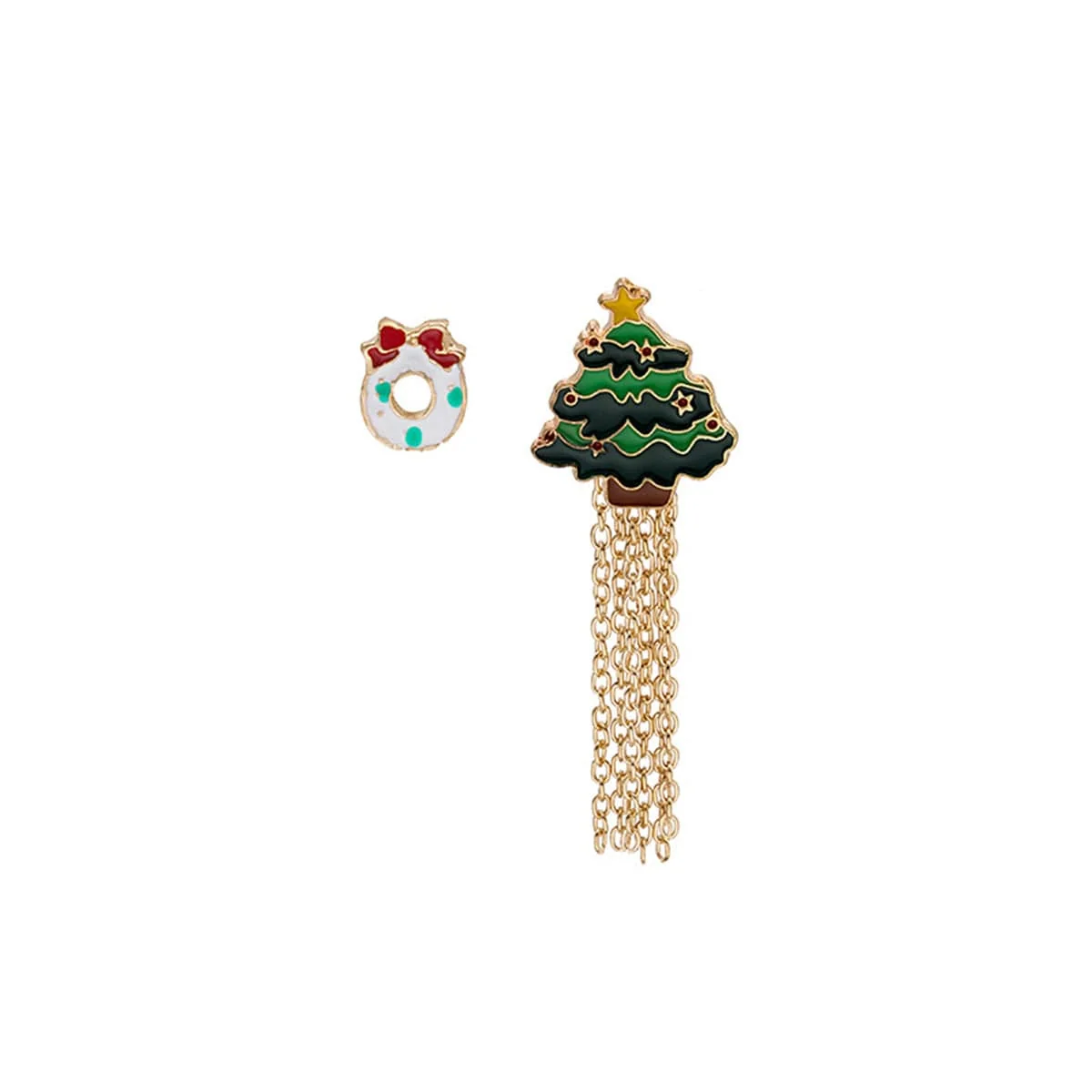 First-Class Green Enamel Goldtone Bow Christmas Tree Tassel Brooch Set Original Design