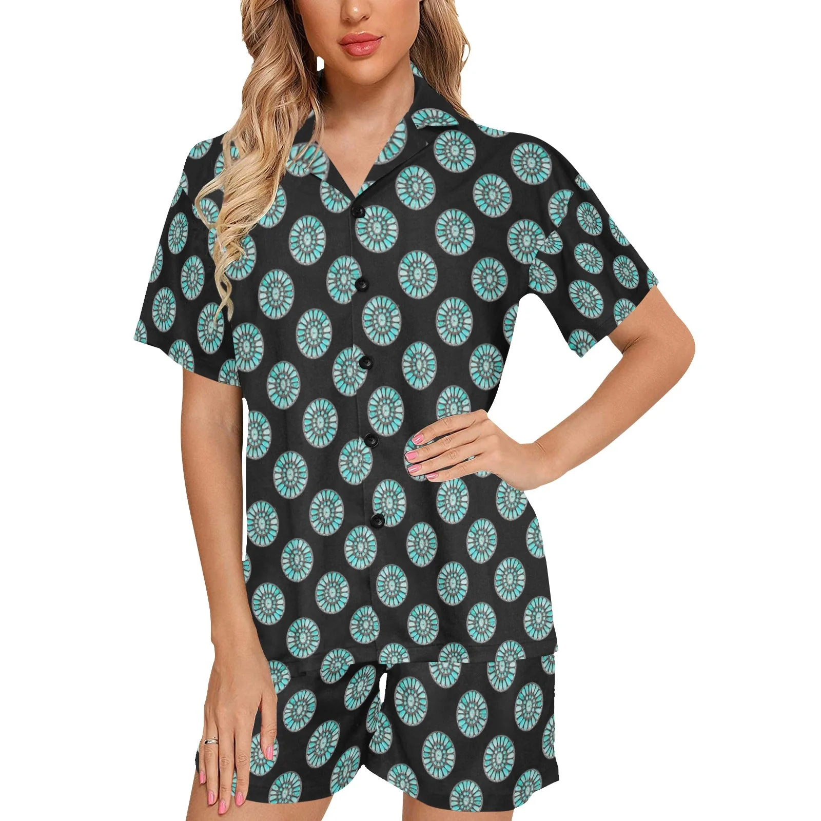 Quality Turquoise Concho Women's Western Pajama Set Practical