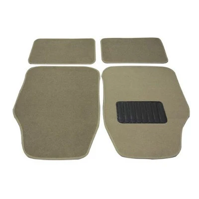Superior 4 Piece Piece Tan Light Brown Carpeted Floor Mats for Car Vehicle Carpet Rubber Set High-Grade