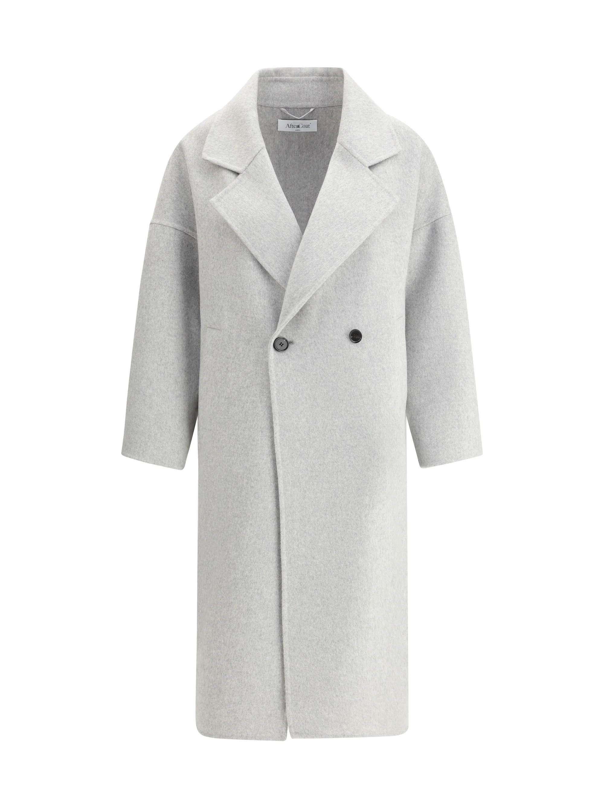 Natural Double-Breasted Long Coat Light Grey Melange Carefully Designed