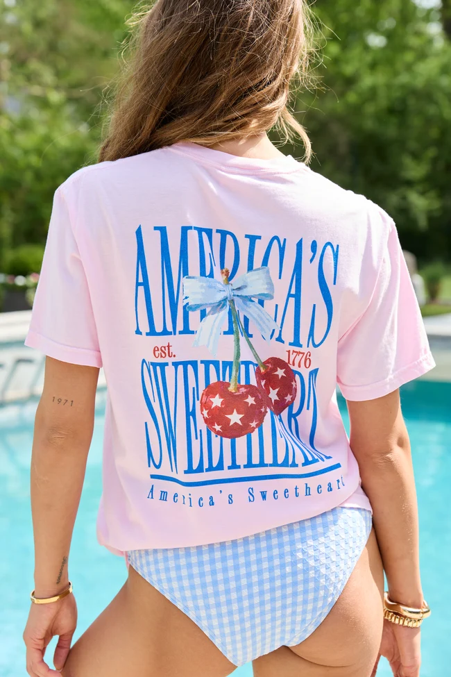 Top-Quality America's Sweetheart Cherry Light Pink Graphic Tee Luxury