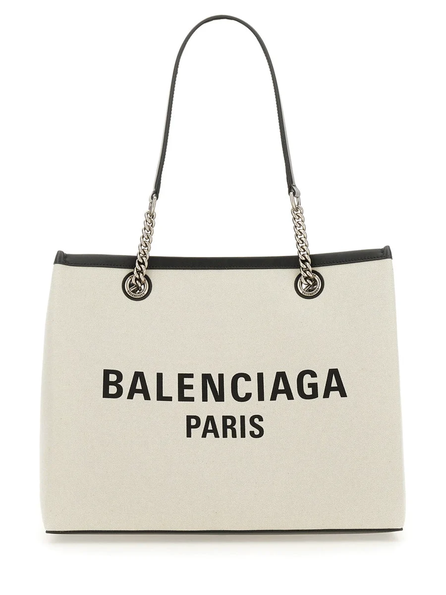 Relaxed Shoulder Bag Beige Cotton Leather Safe