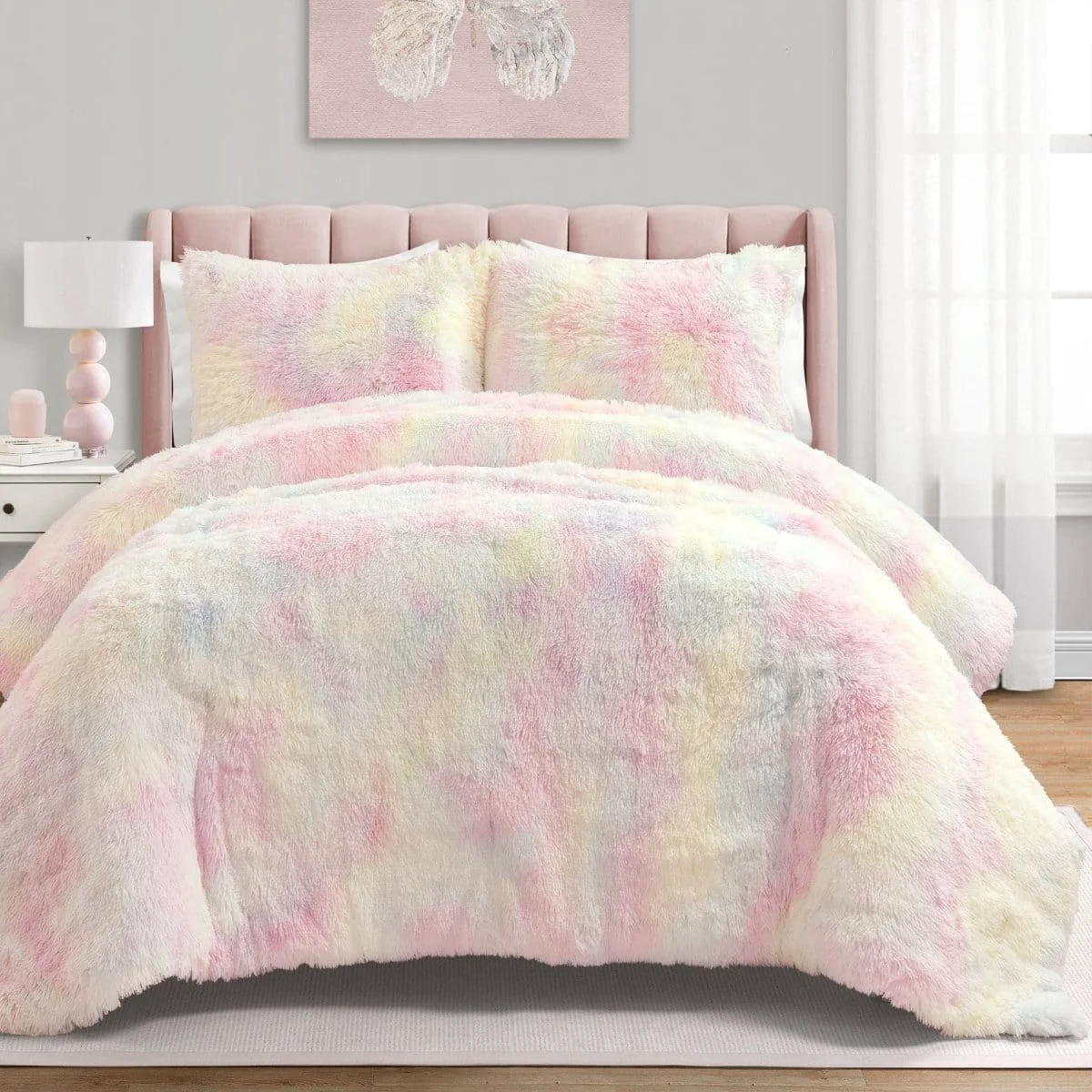 High-End Emma Cozy Ultra Soft Rainbow Faux Fur Comforter Set Superior