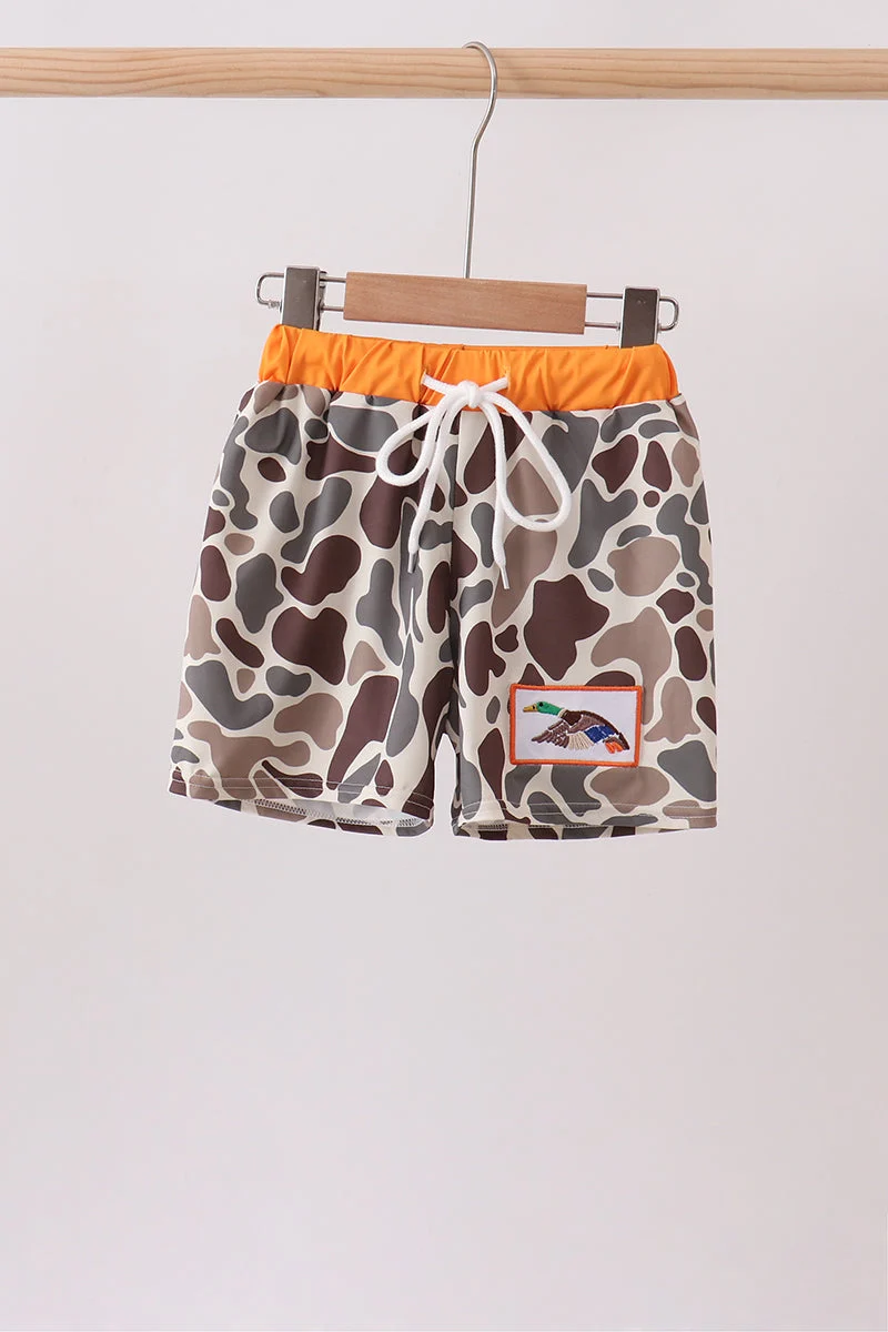 Crafted Camo Mallard Embroidered UPF Swim Trunks Stylish