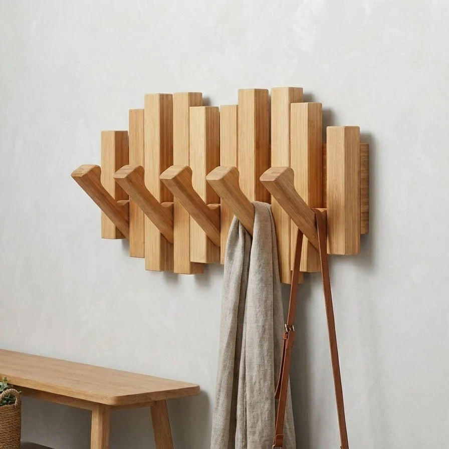 Contemporary Bamboo Wall Hook Rack Practical