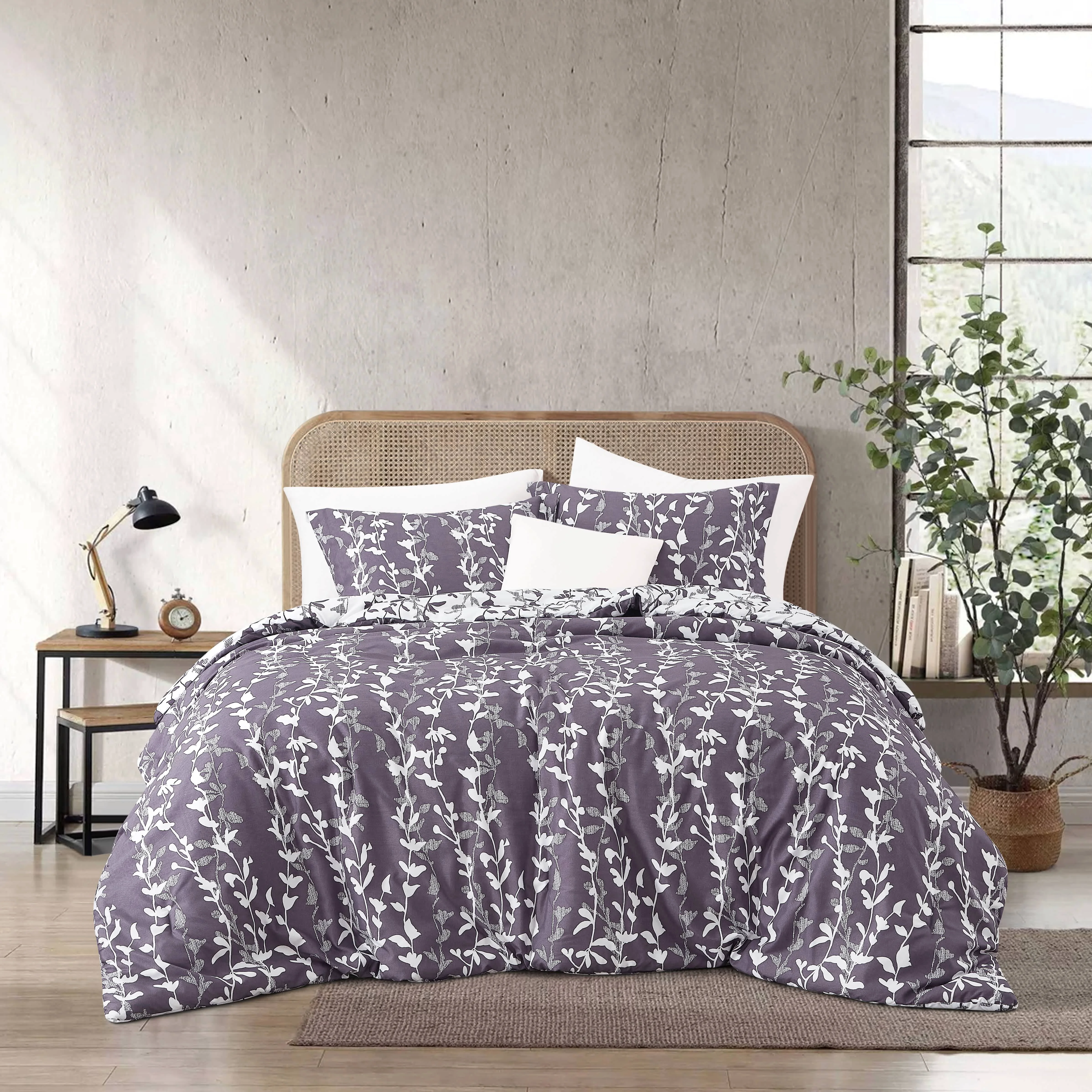 Artisan Nanshing Grayish Purple Comforter Set 3 Piece Cute Floral Bedding Queen Size Microfiber Print Bedding Set 1 Soft Reversible Flowers Comforter 2 Pillow Shams Crafted
