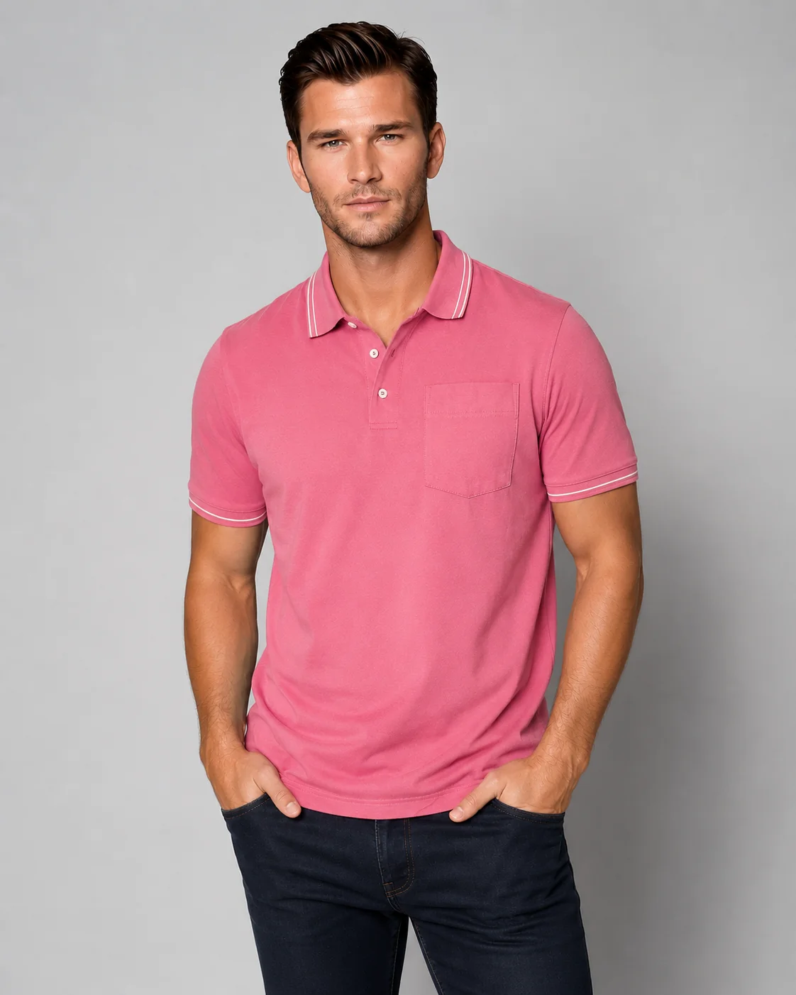 Detailed Pocket Polo Shirt - Pink Recyclable