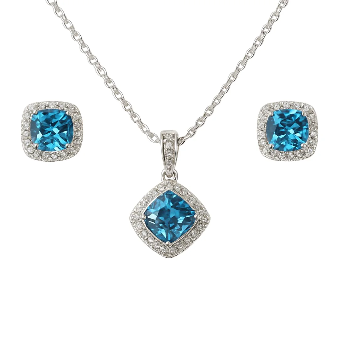 Versatile Earrings and Necklace Natural Cushion Blue Topaz Jewelry Sets High-Performance