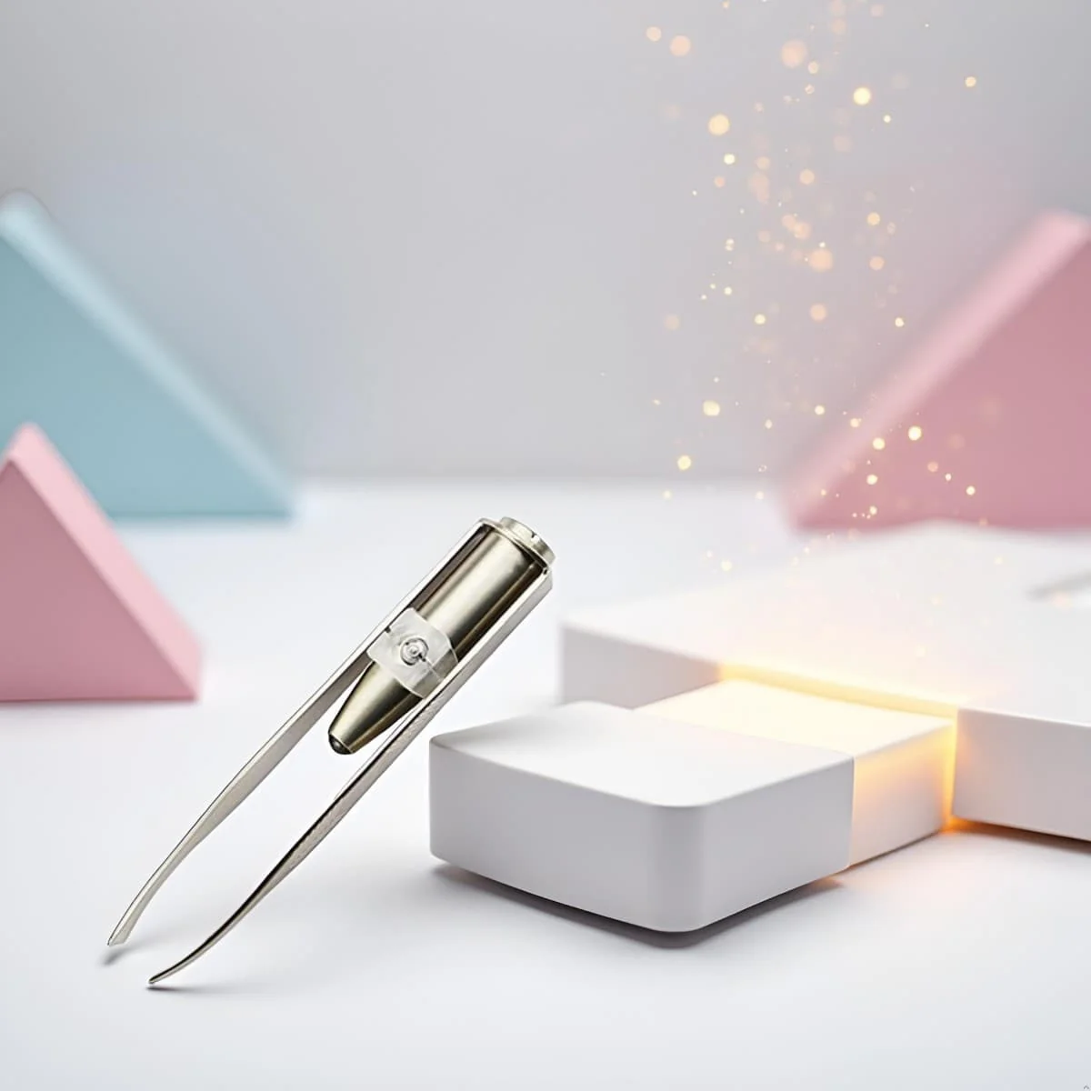 Convenient Precision Stainless Steel Eyebrow Tweezers with LED Light Soft