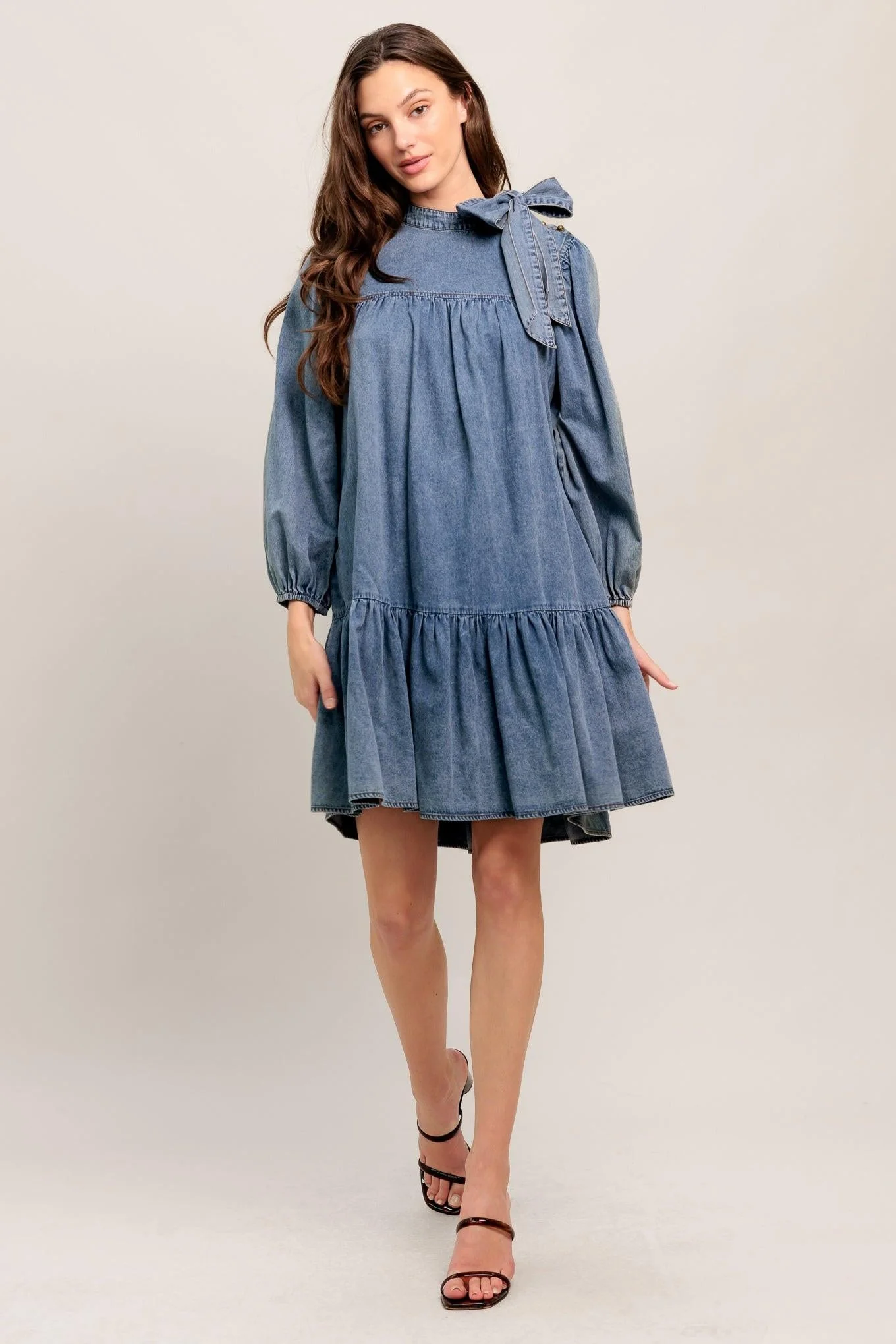 Convenient Common Ground Light Weight Denim Mini Dress High-Grade