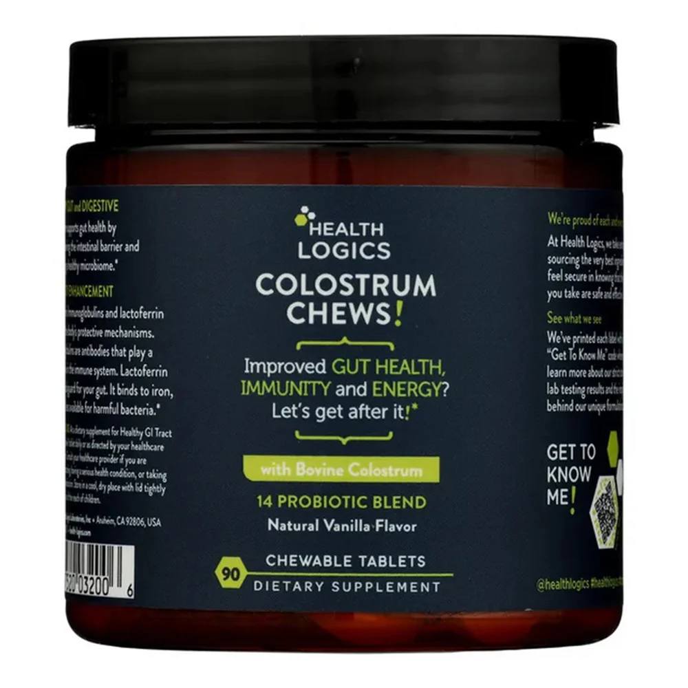 Clean Health Logics Colostrum Chews Probiotic Blend Vanilla Flavor Improved Gut Health Immunity and Energy Chewable Tablets 90Ea Selected
