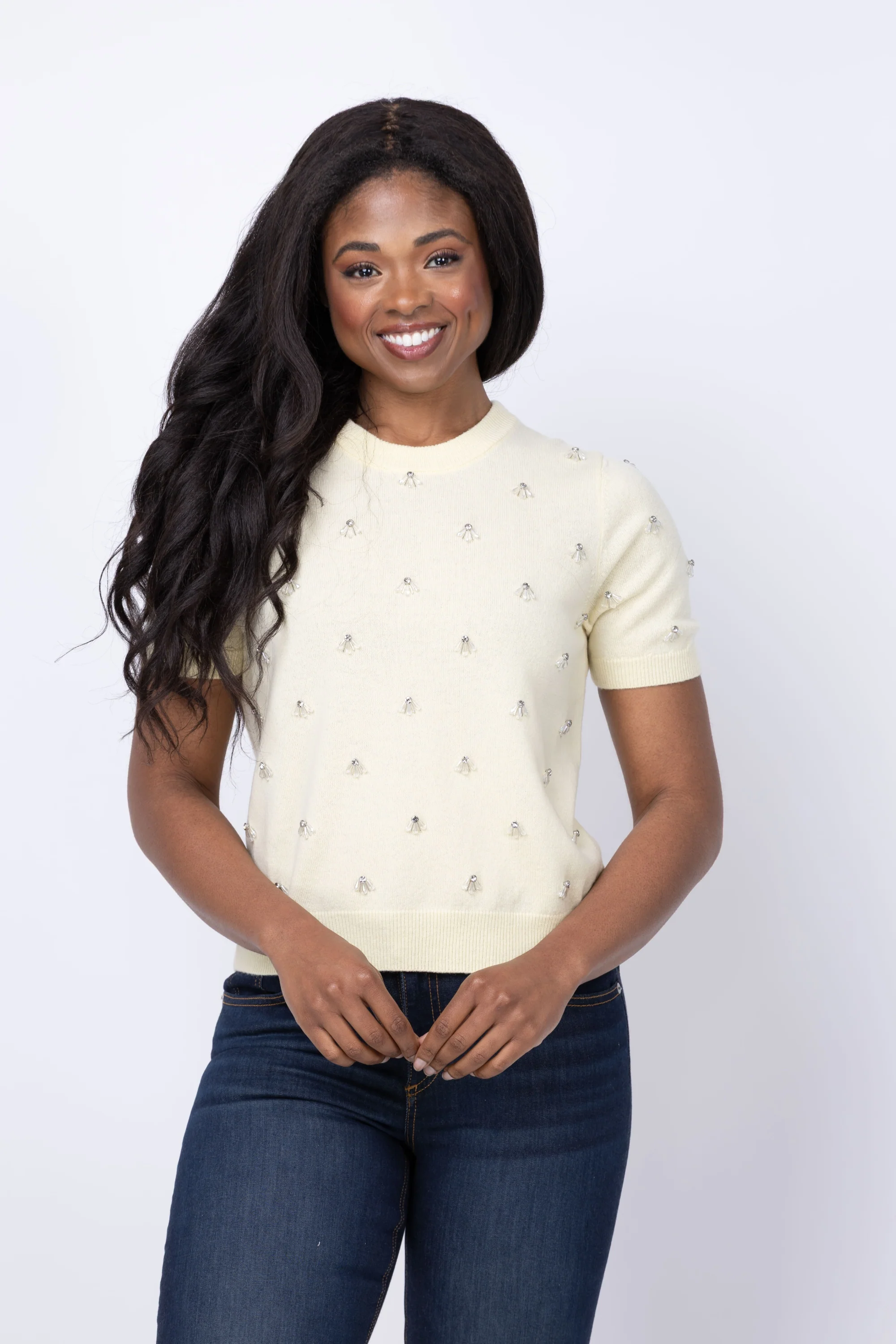 Traditional Milly Rosalyn Rhinestone Top in Light Yellow Optimized