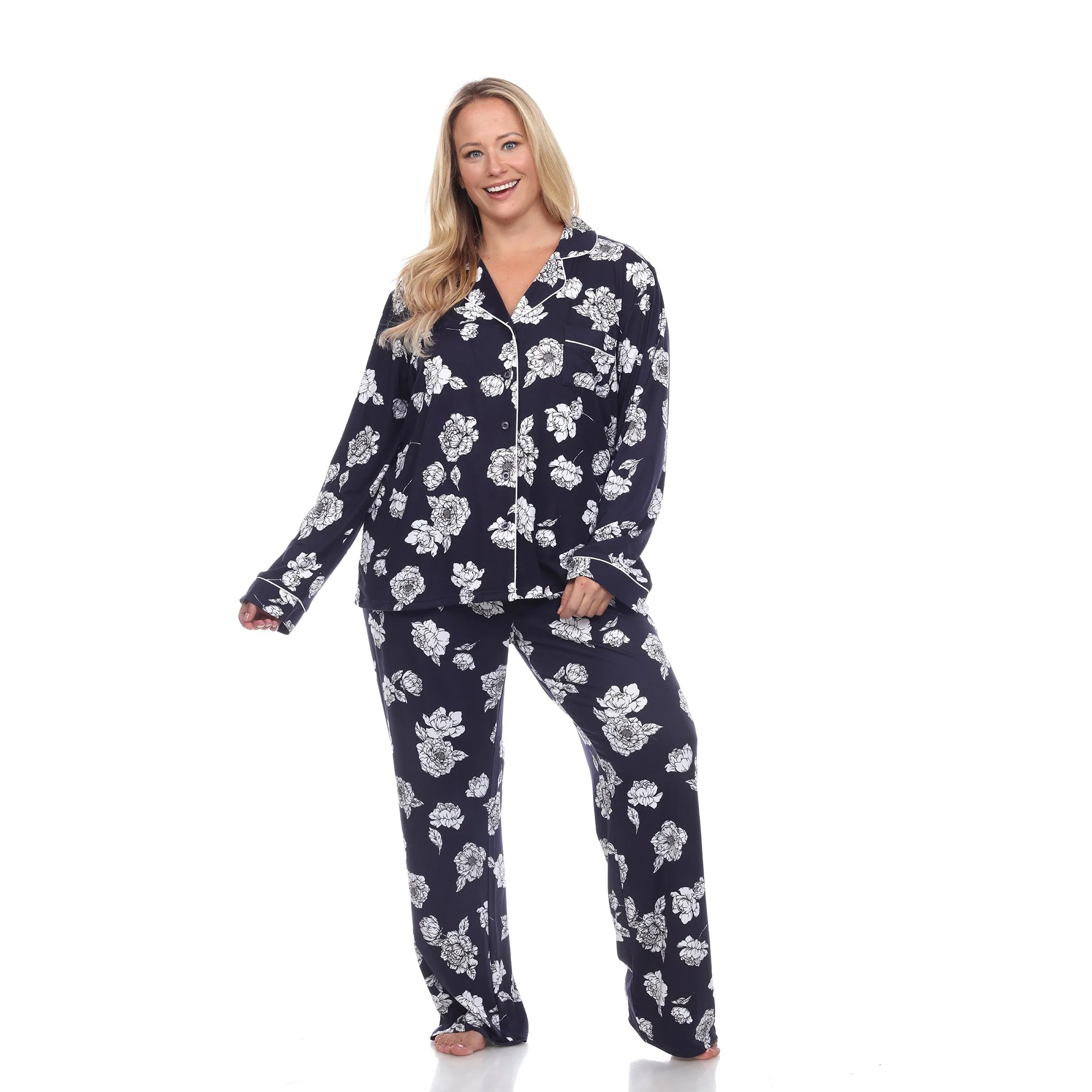 Environmentally Friendly White Mark Women's Plus Size Long Sleeve Floral Pajama Set Excellent