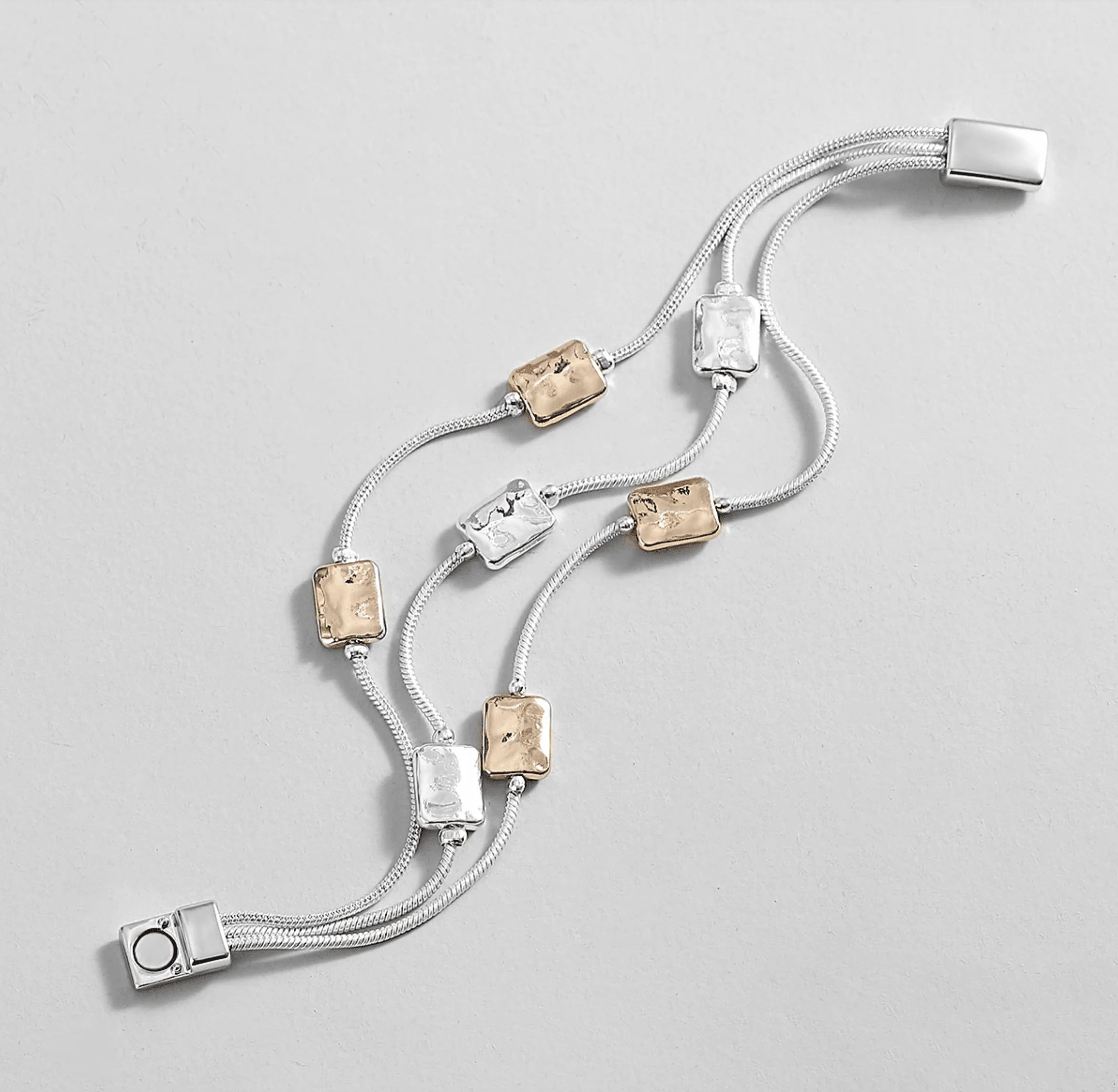 Reliable Two-Tone Hammered Square Multi-Strand Bracelet Casual