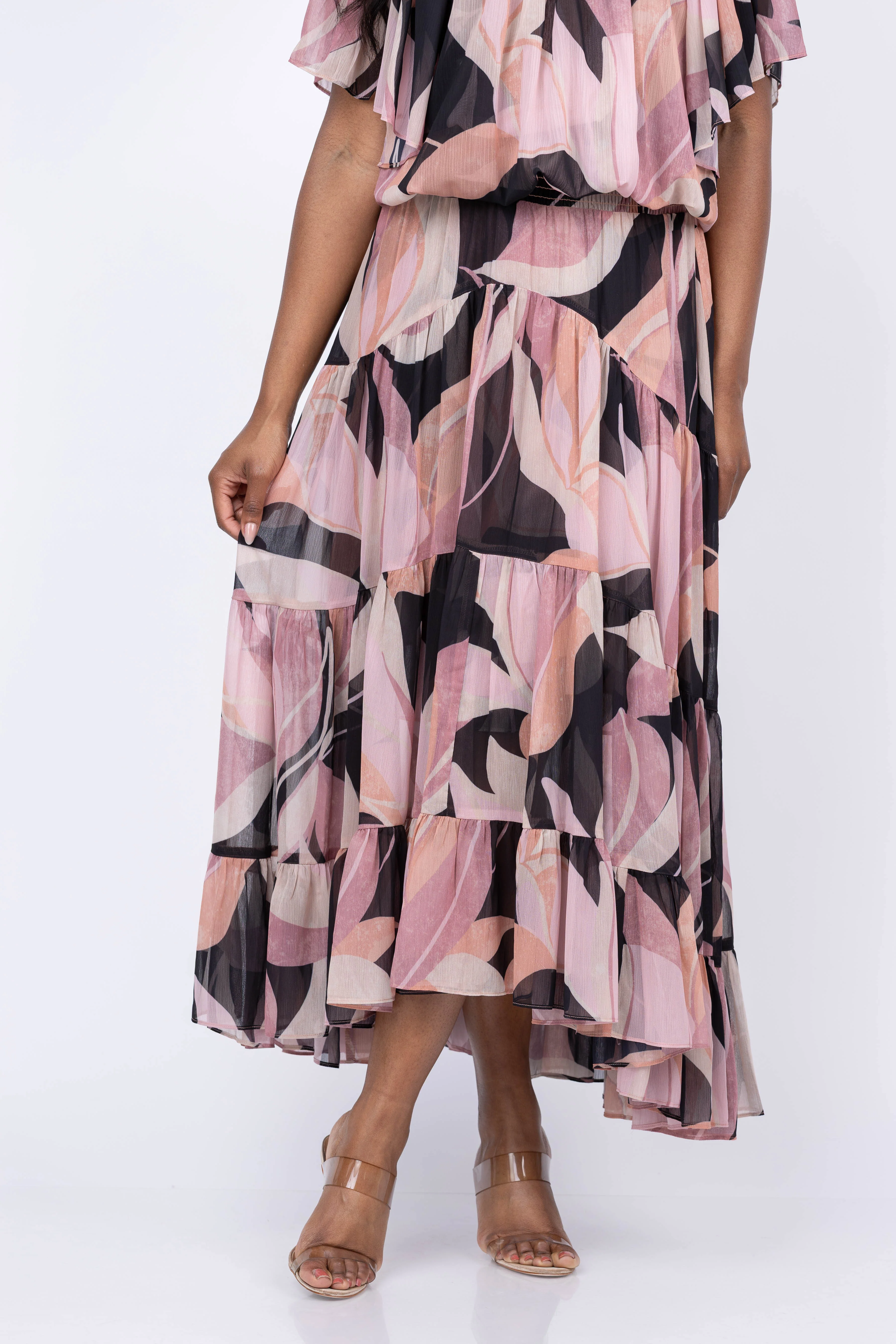 Outstanding MISA Los Angeles Marie Skirt in Moody Abstract Floral Premium