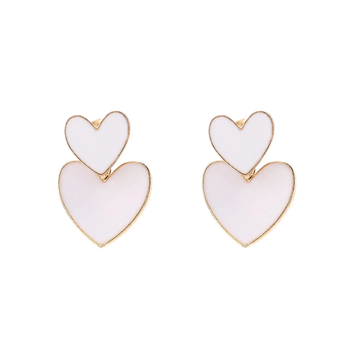 Superior White Enamel Goldtone Double Heart Ear Jackets Functional
