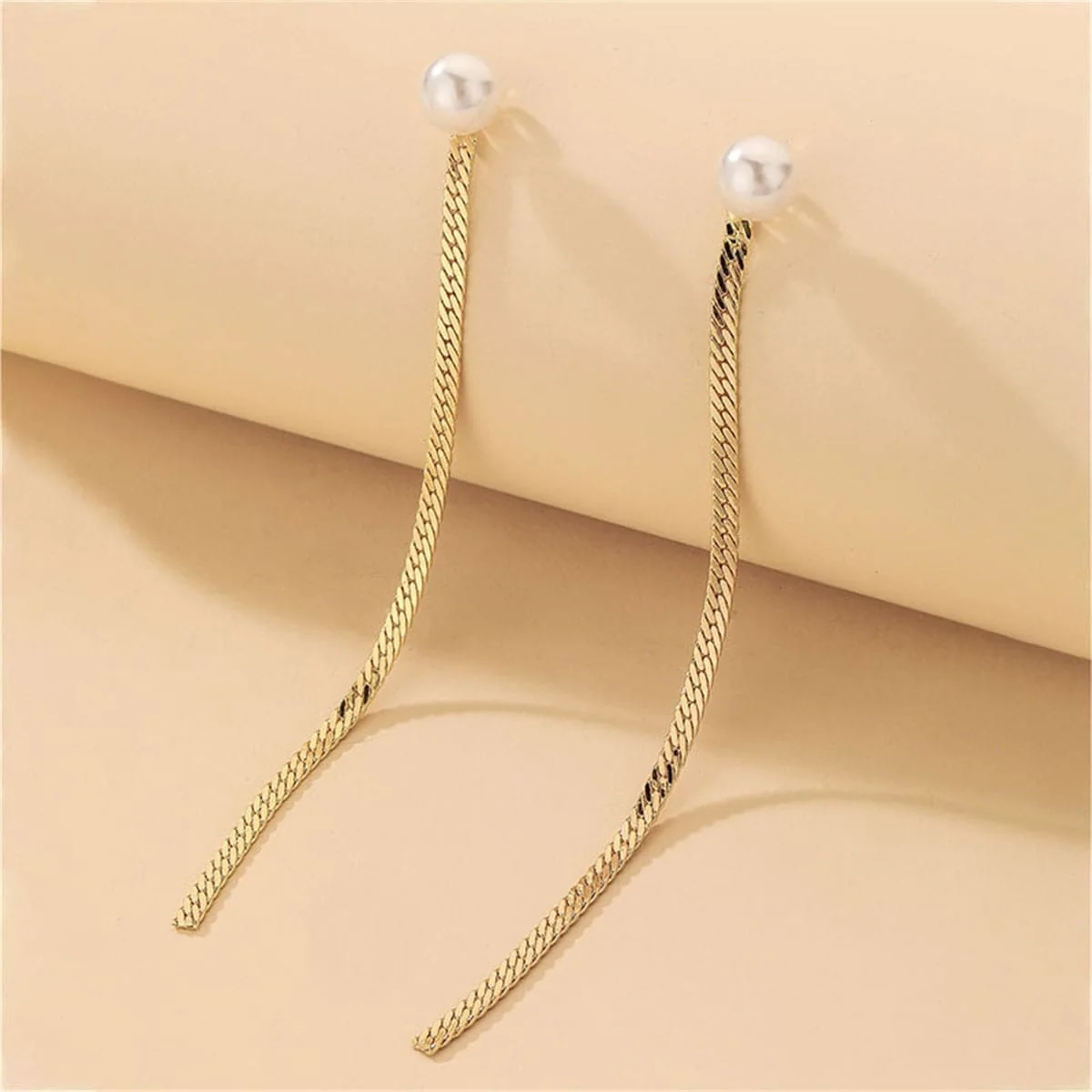 Responsible Pearl Goldtone Mesh Chain Ear Jackets Organic