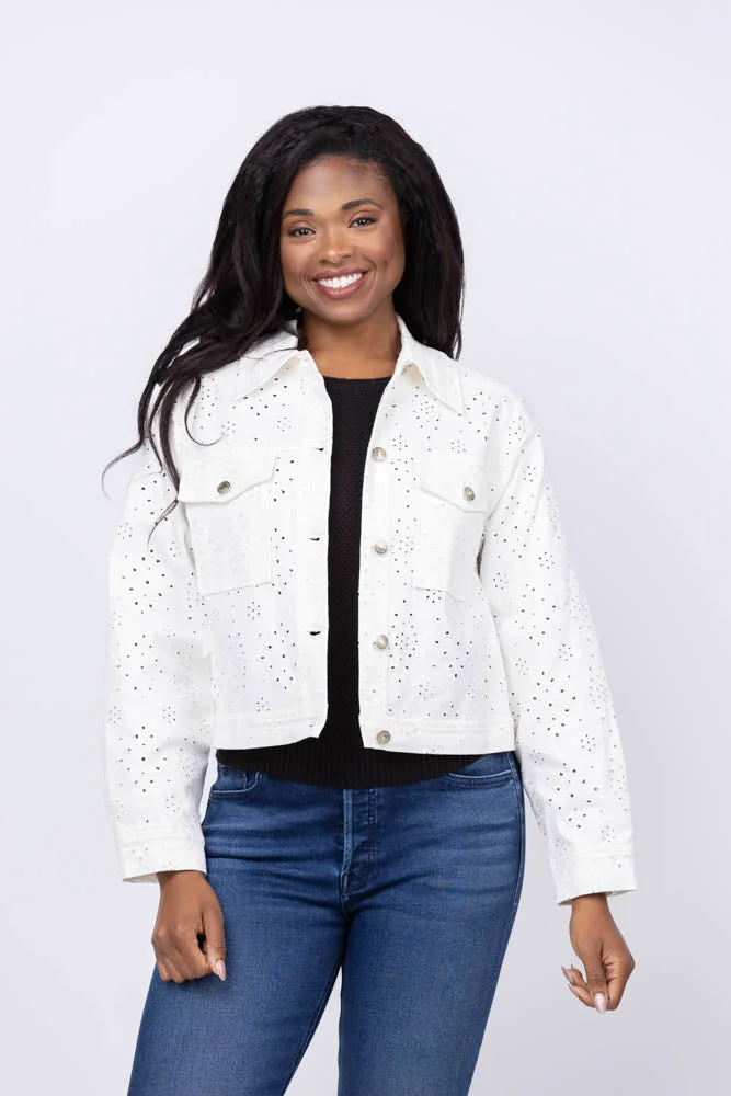 Prestigious Ramy Brook Martha Jacket in White Eyelet Premium Material
