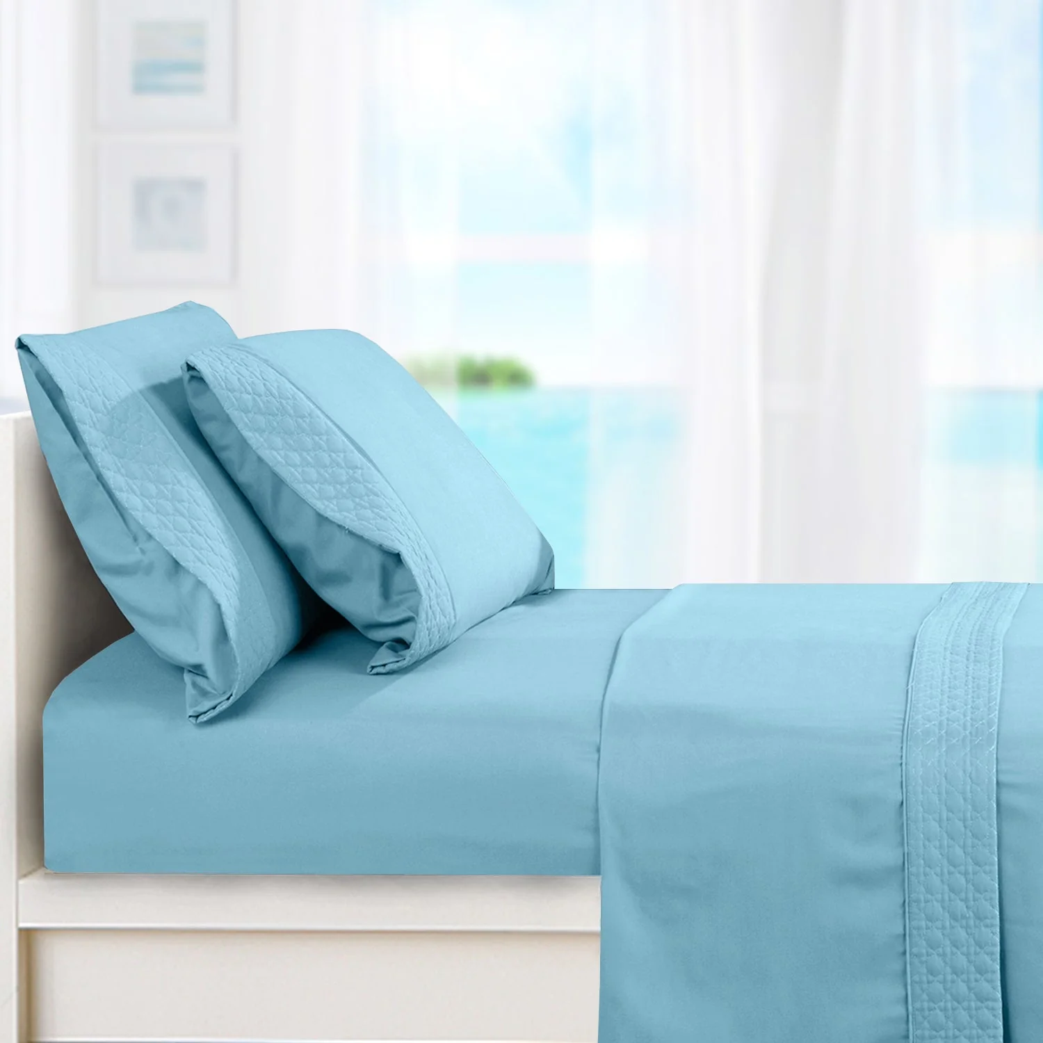 Expertly Made Mocassi Quilted 4-Piece Sheet Set Premium Hotel Quality Smart