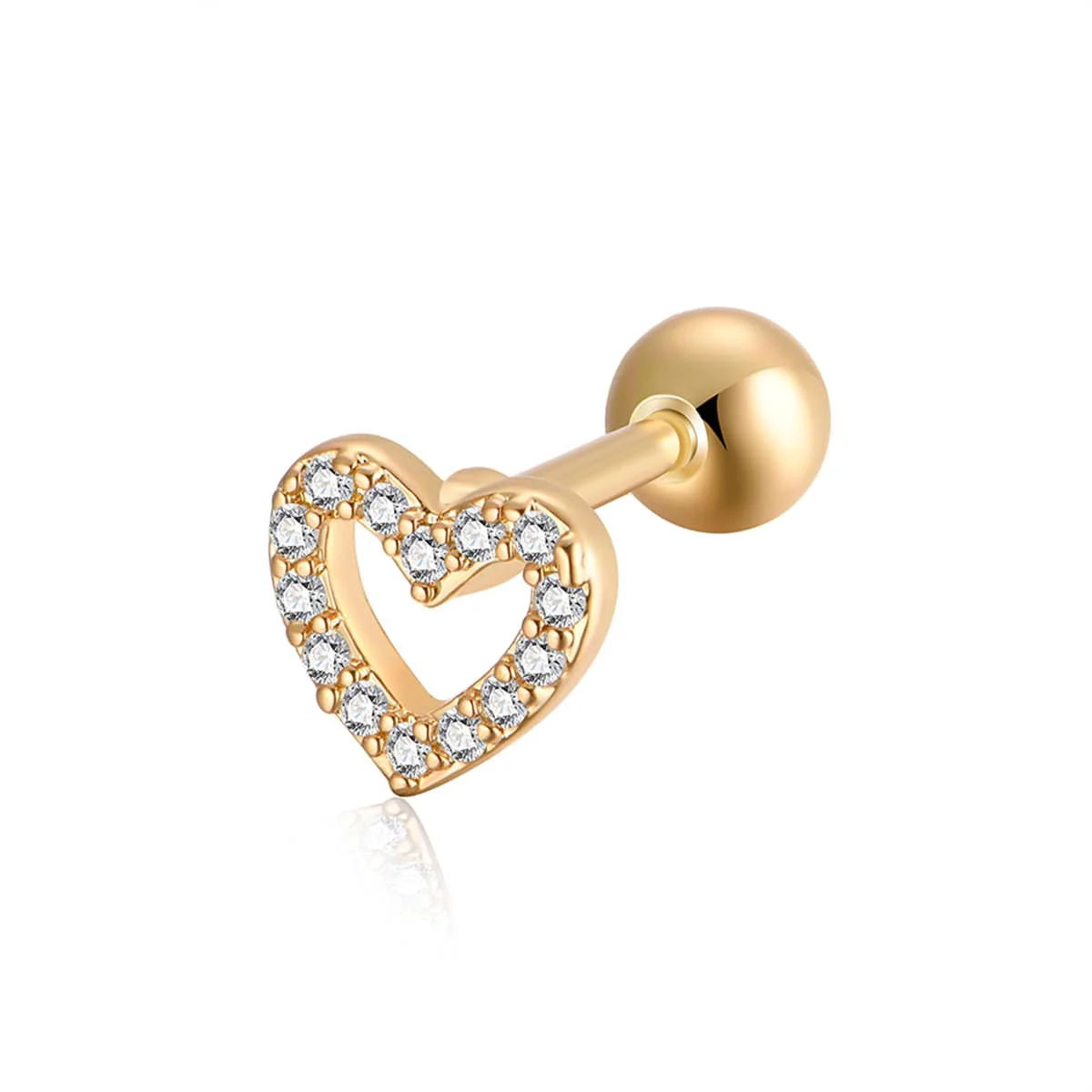 Solid Cubic Zirconia Goldtone Open Heart Barbell Stud Earring Refined