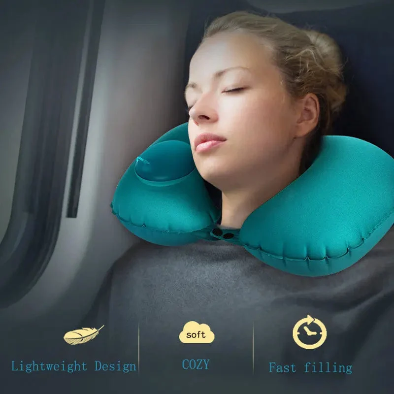 Convenient Portable U-Shape Inflatable Travel Pillow Refined