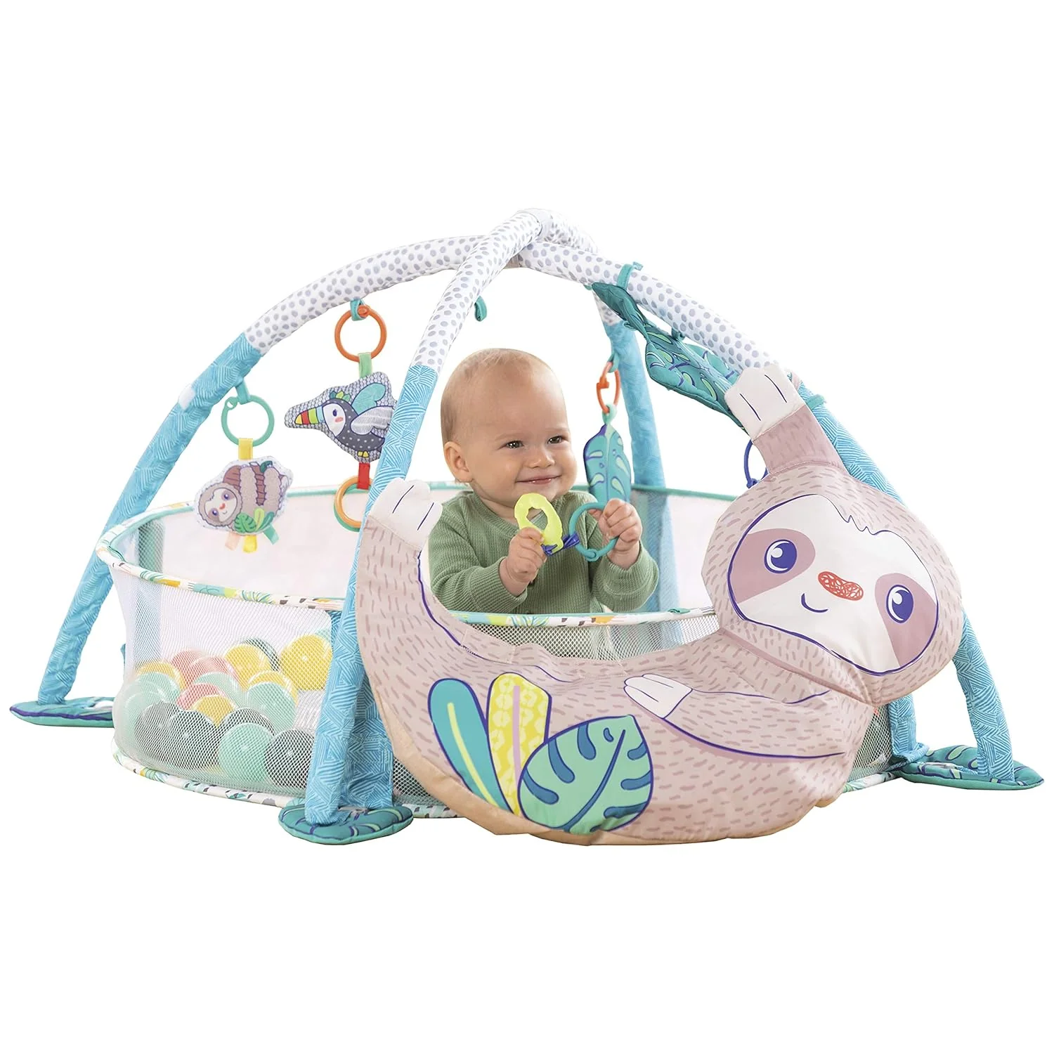 Pure Infantino 4-in-1 Sloth Jumbo - Combination Baby Activity Gym and Ball Pit for Sensory Exploration and Motor Skill Development for Newborns Babies and Toddlers Efficient