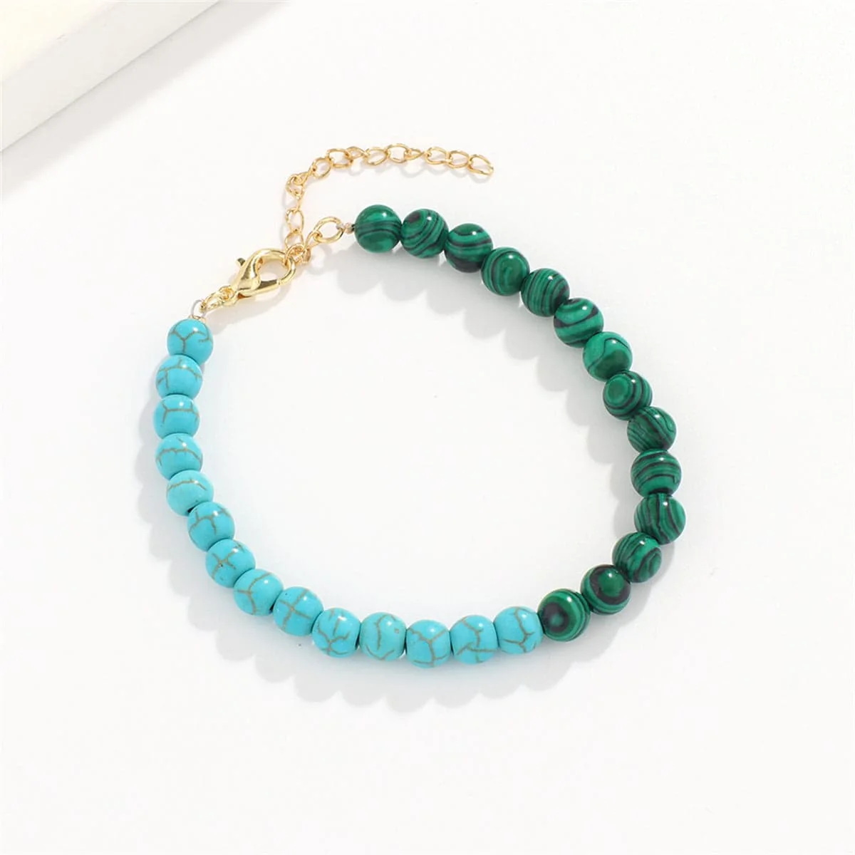 Versatile Malachite Turquoise Goldtone Beaded Bracelet Comfortable