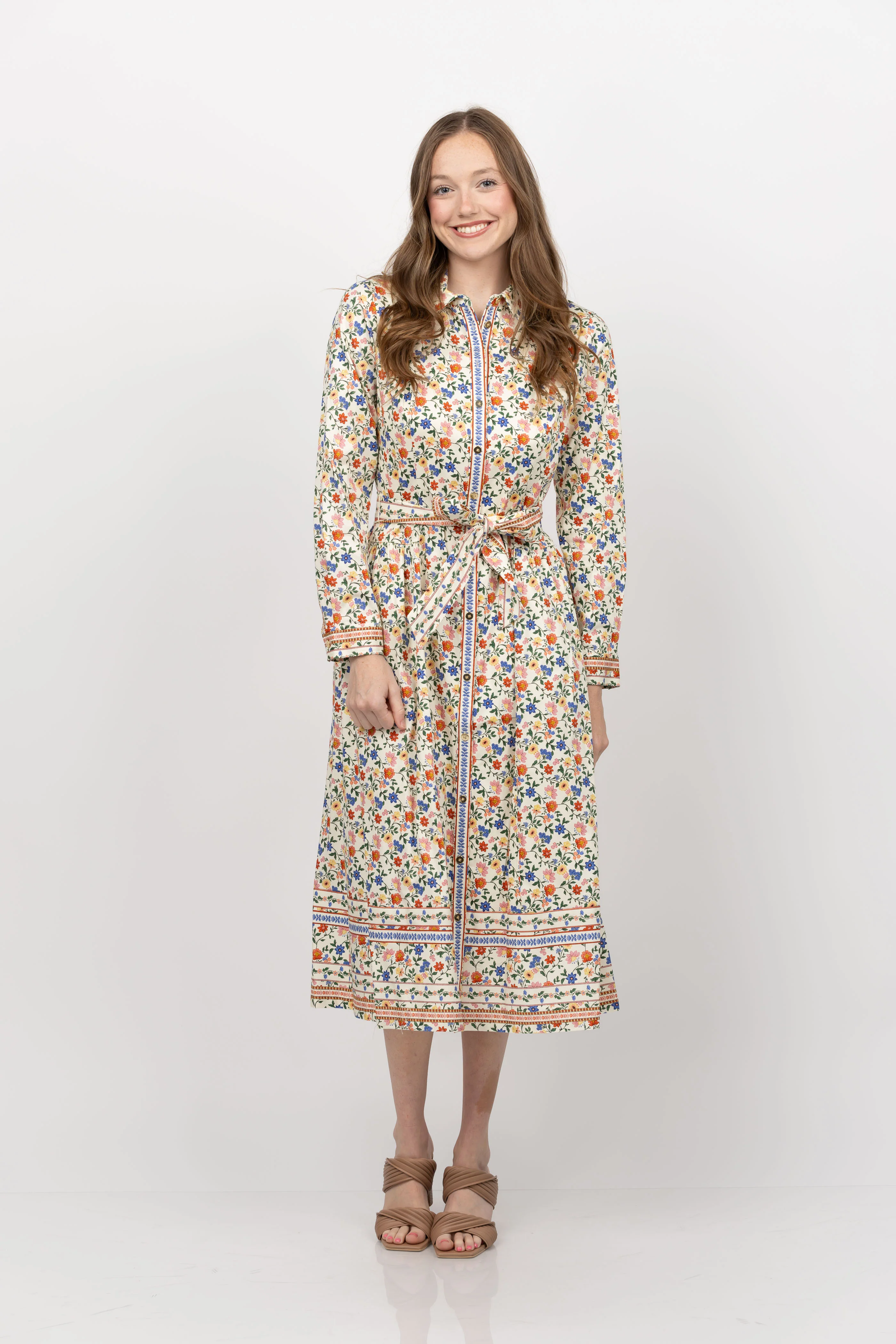 Smooth Shoshanna Kaitlyn Dress in Ivory Peach Blue Reusable