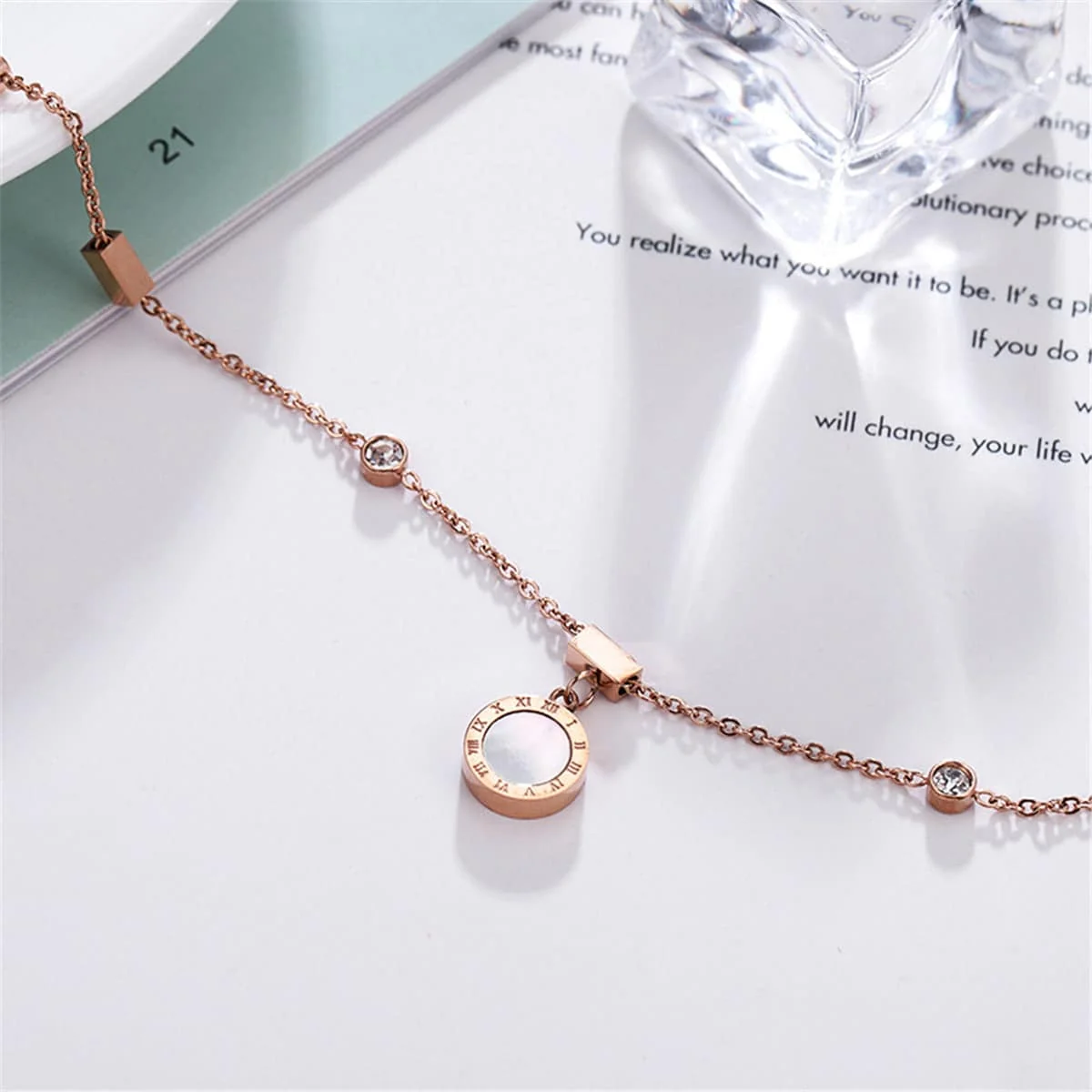 User-Friendly Rose Goldtone Roman Numeral Charm Anklet Trendy