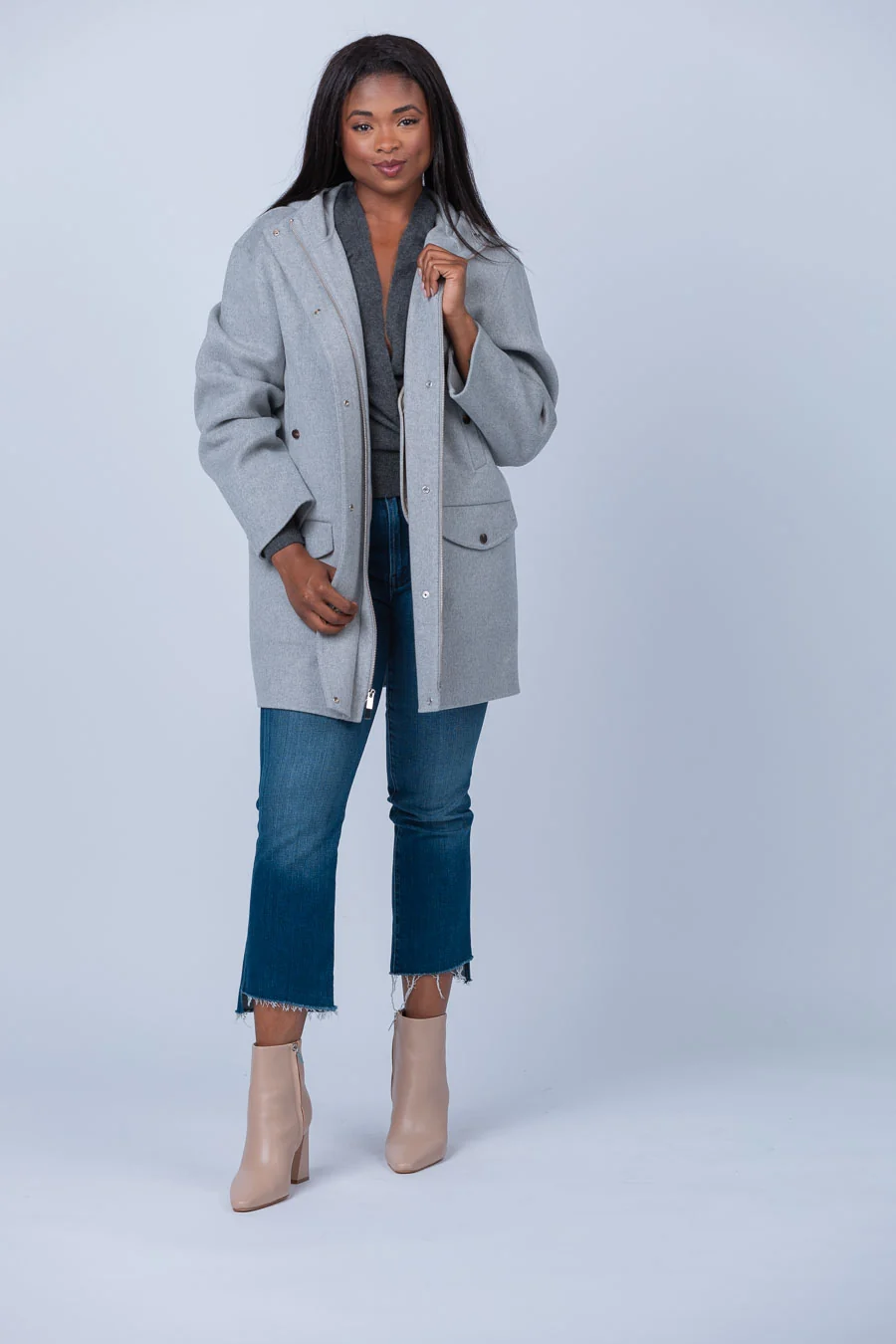 Unique Theory St Parka Coat in Melange Grey Versatile