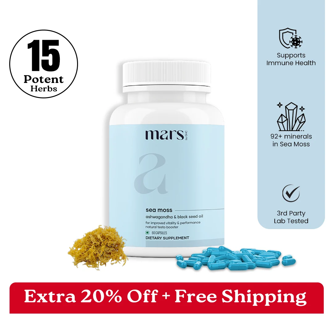Authentic Mars Natural Sea Moss Caps Powered with Ashwagandha Black Seed Vitamin D3 Easy-to-Use