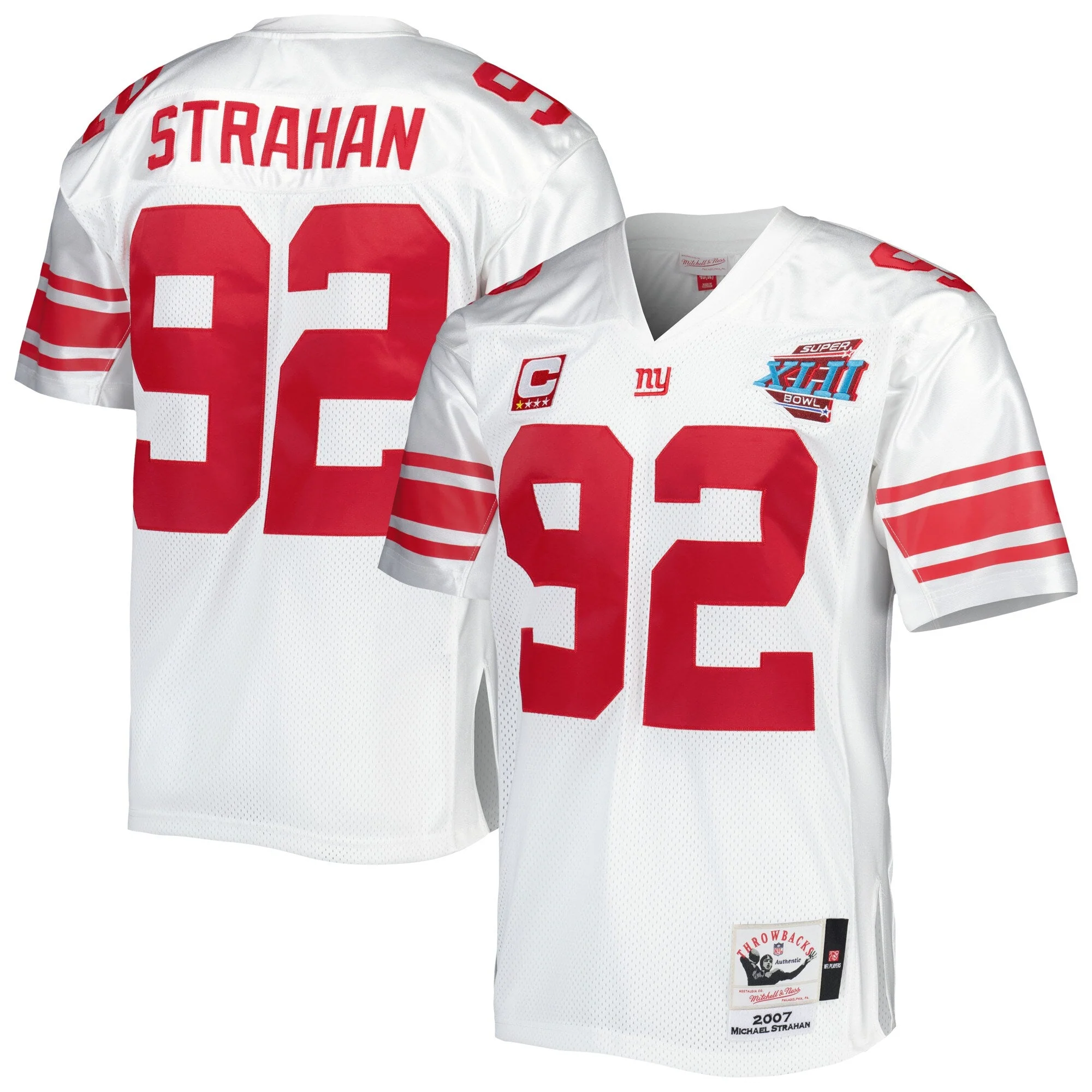 Healthy Mitchell Ness NFL White Jersey Ny Giants 2007 Michael Strahan Classic