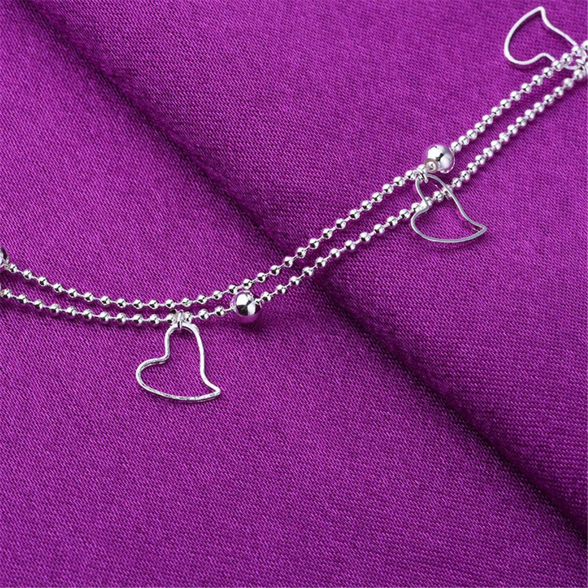 High-Grade Silvertone Open Heart Layered Anklet Clean