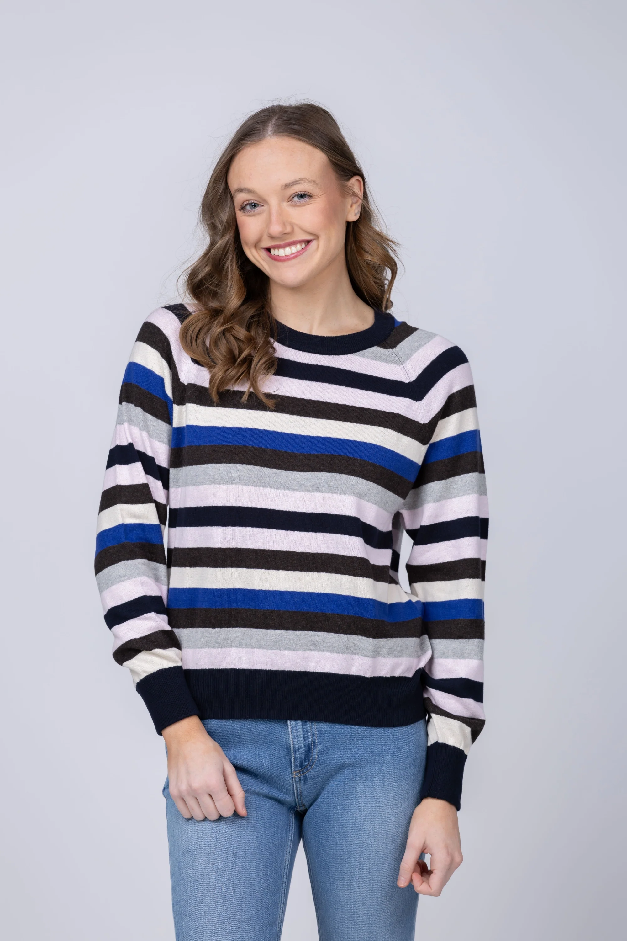 Classic NATION LOS ANGELES Yanni Stripe Sweater in Blush Vintage Stripe Lightweight