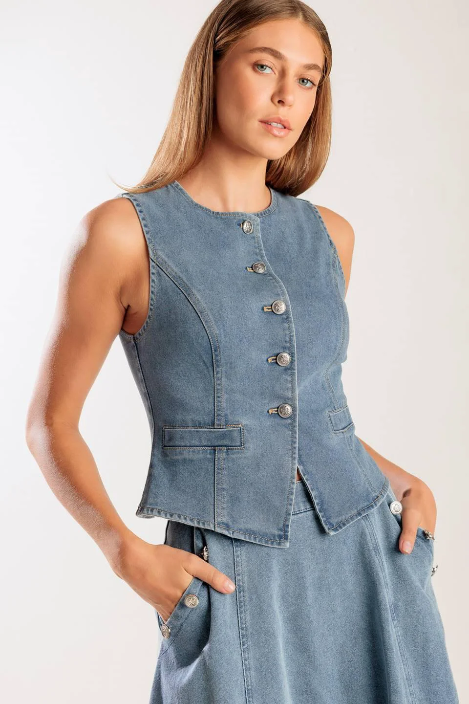 Green At First Glance Denim Vest Lightweight