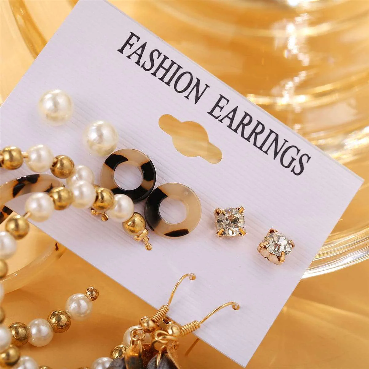 Versatile Gray Polyster Pearl Acrylic Goldtone Drop Earrings Set High-Grade