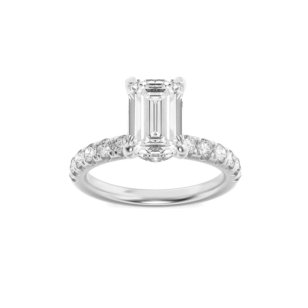 Secure 2Cttw Emerald Shaped Lab Grown Diamond G Hidden Halo Accented Ring in 14K Gold Prestigious