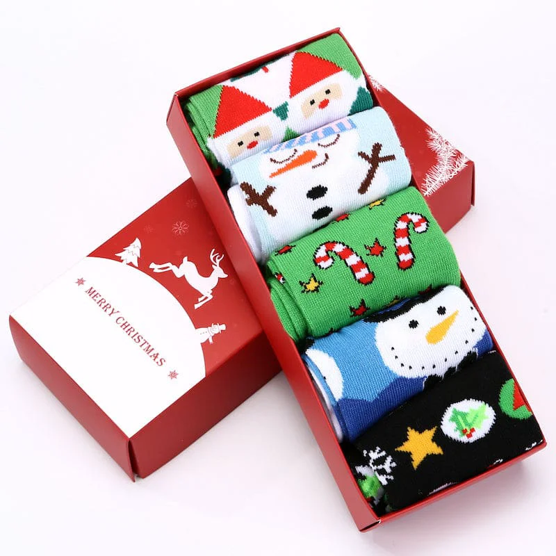 Organic Don t AsK Christmas Socks Gift Box 5-Pair Set – Candy Canes Snowmen Festive Crew Unisex Healthy