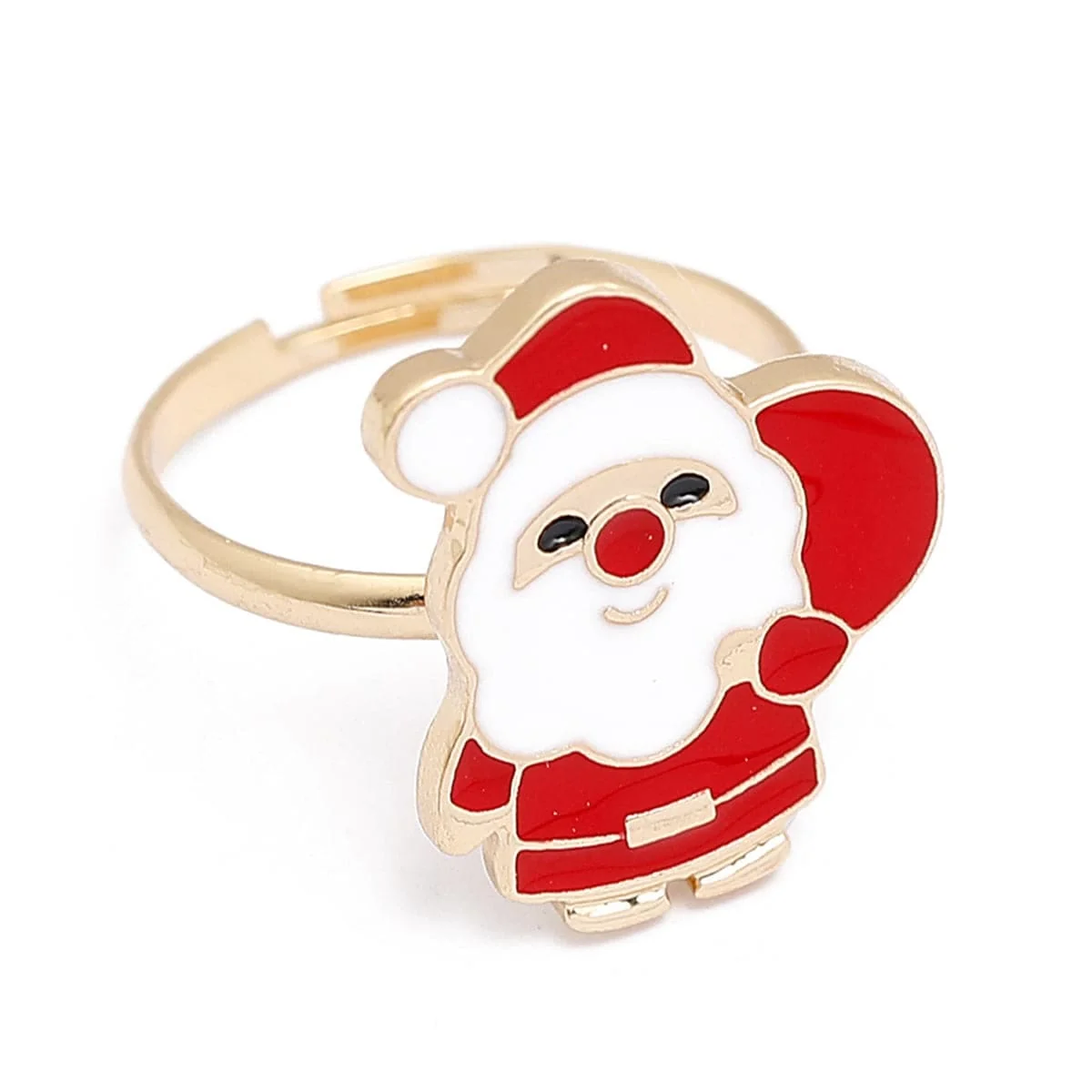 Excellent Red Enamel Goldtone Gift Santa Adjustable Ring Expertly Made