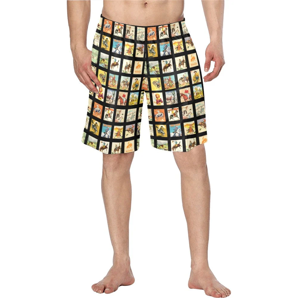 High-End Vintage Cowboy Collage Western Men's Swim Trunk Shorts Effective